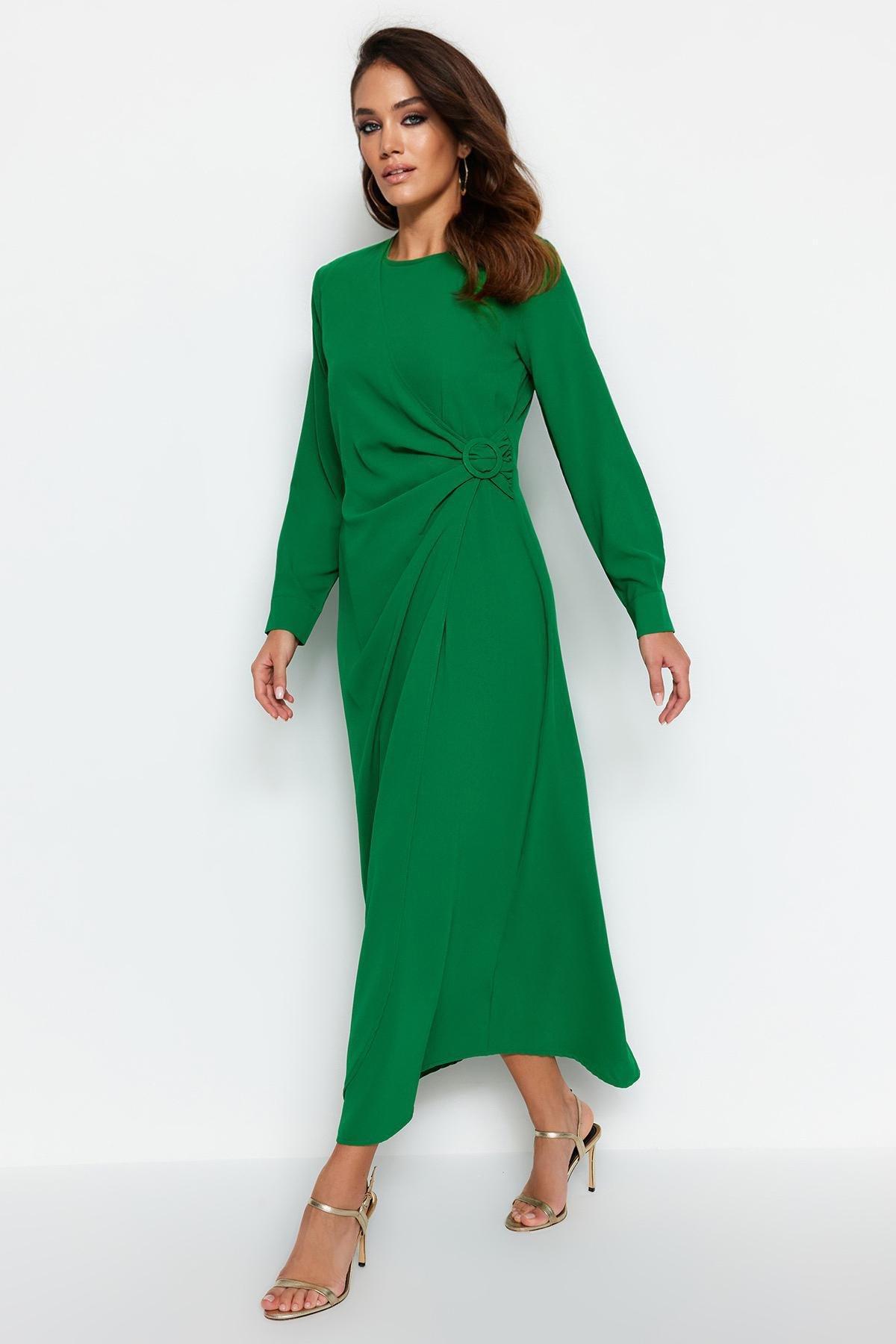 Green Detailed Woven Dress, , large image number 0