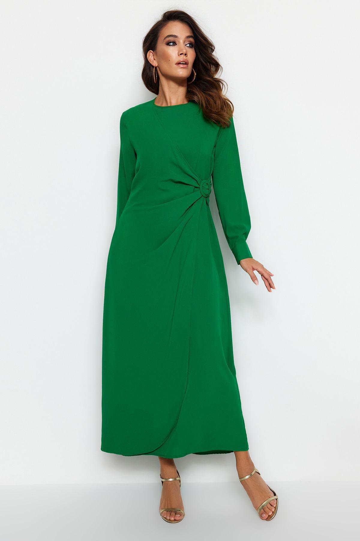 Green Detailed Woven Dress, , large image number 1