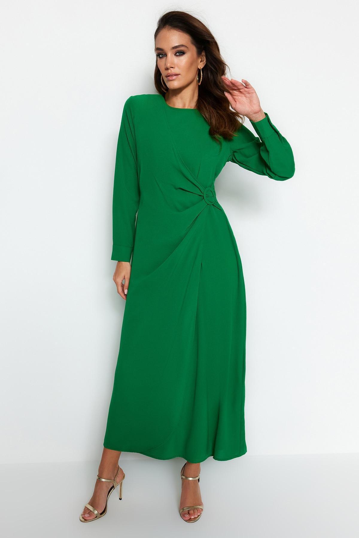 Green Detailed Woven Dress, , large image number 2