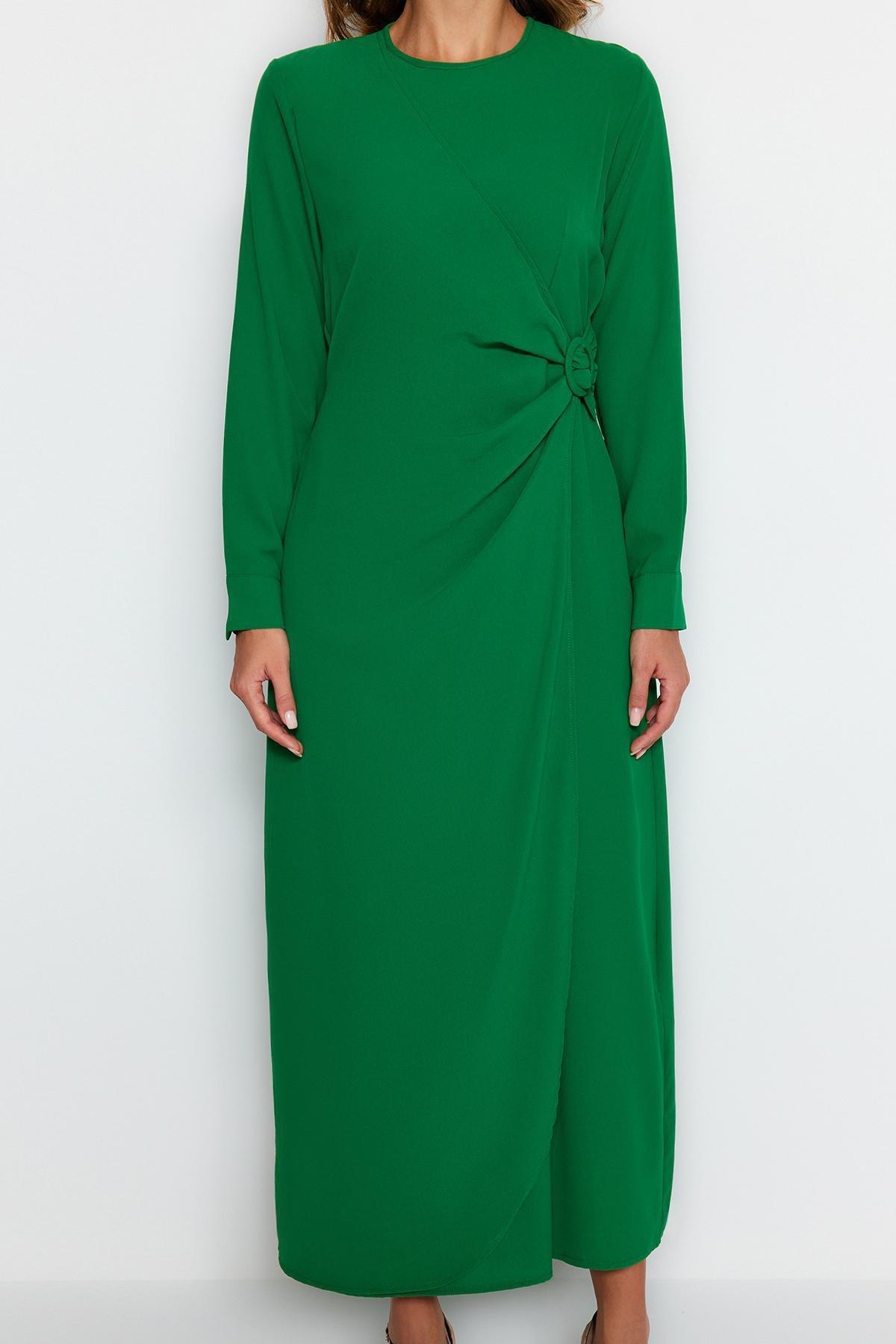 Green Detailed Woven Dress, , large image number 3