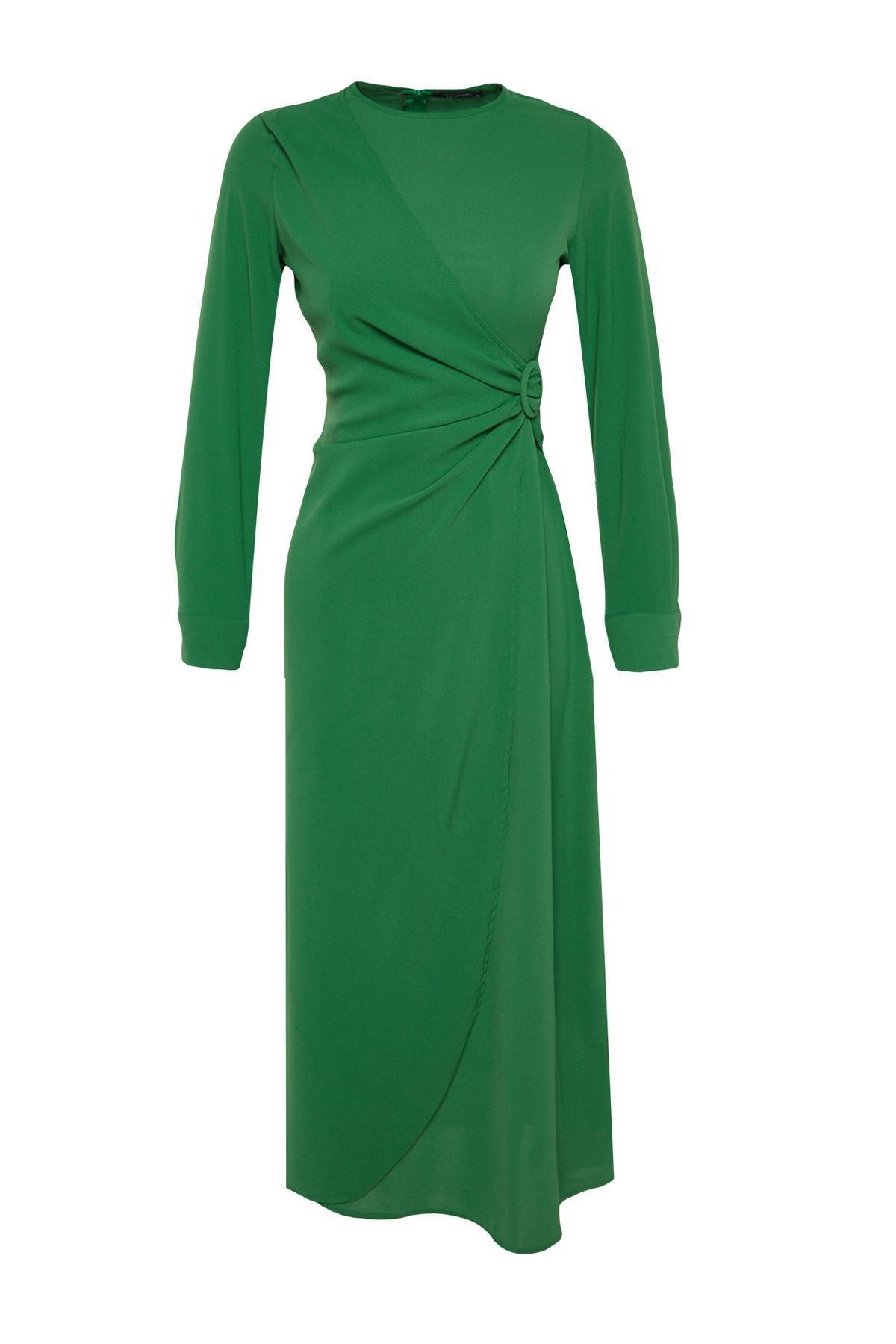 Green Detailed Woven Dress, , large image number 5