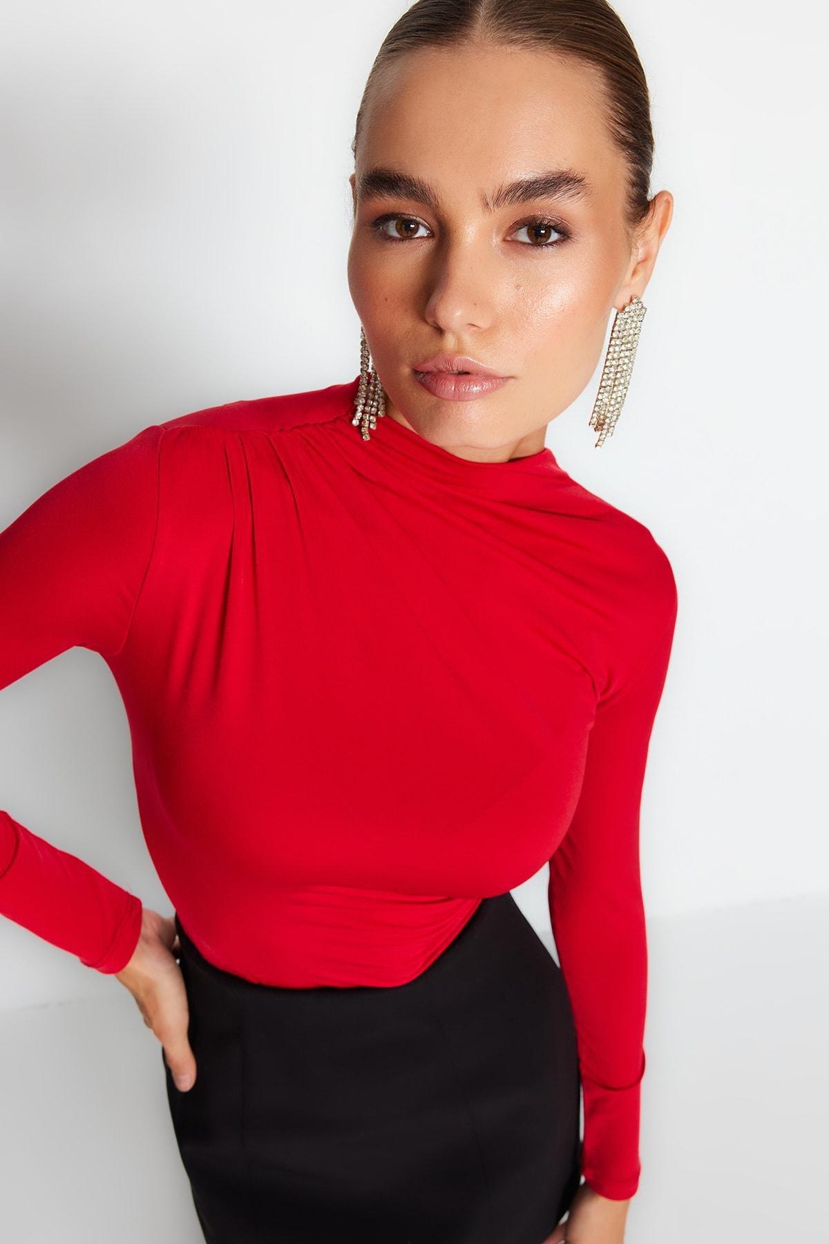 Trendyol - Red Regular Collared Detailed Bodysuit