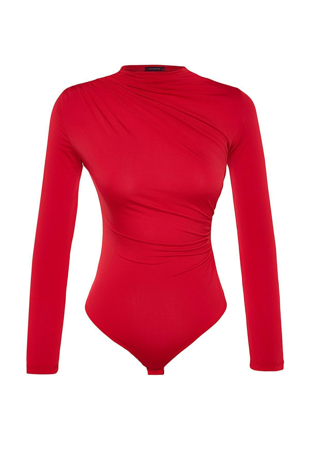 Trendyol - Red Regular Collared Detailed Bodysuit