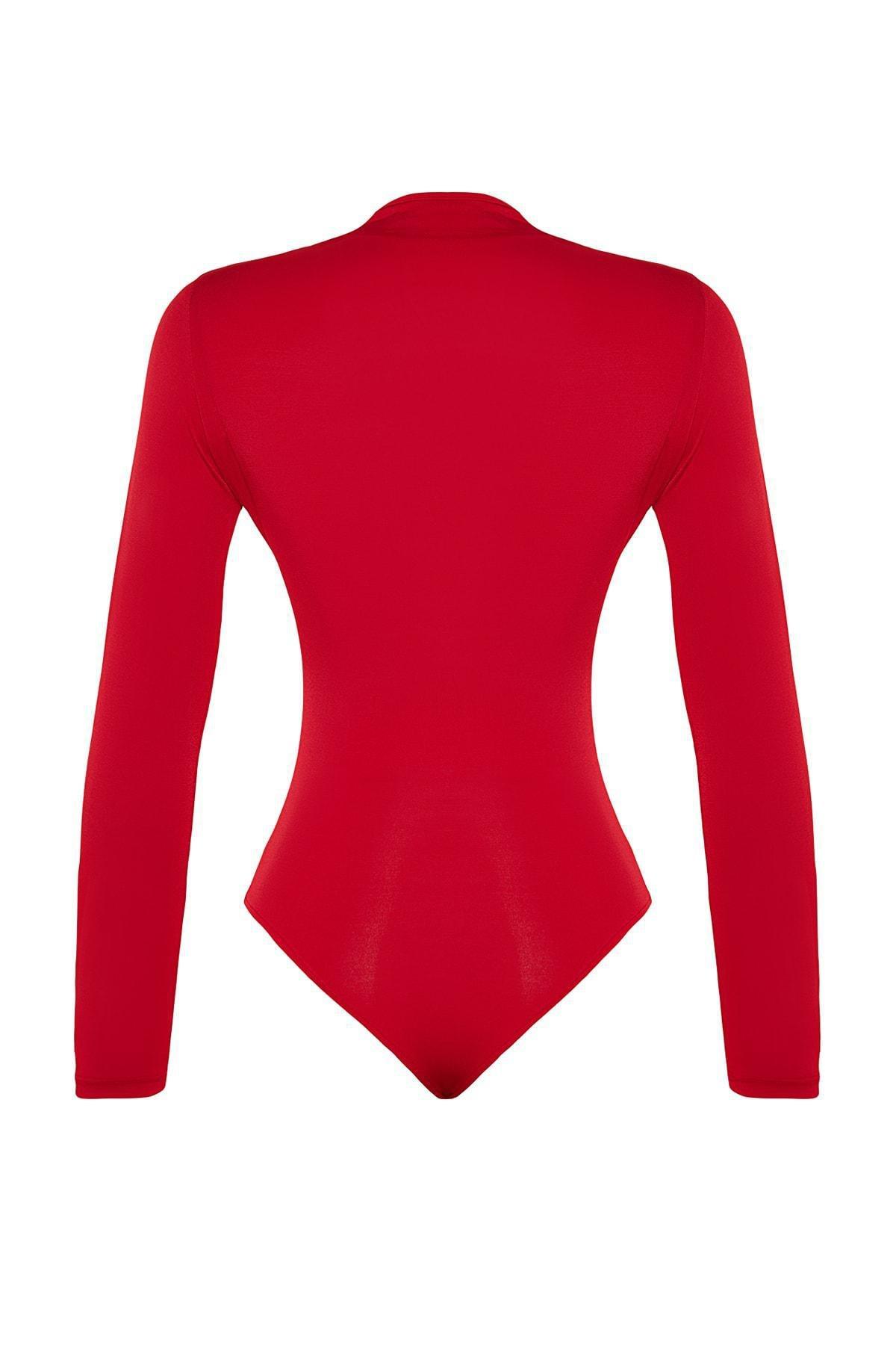 Trendyol - Red Regular Collared Detailed Bodysuit