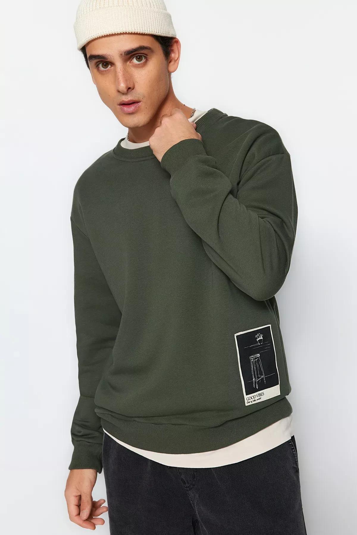 Khaki Relaxed Sweatshirt, , large image number 0