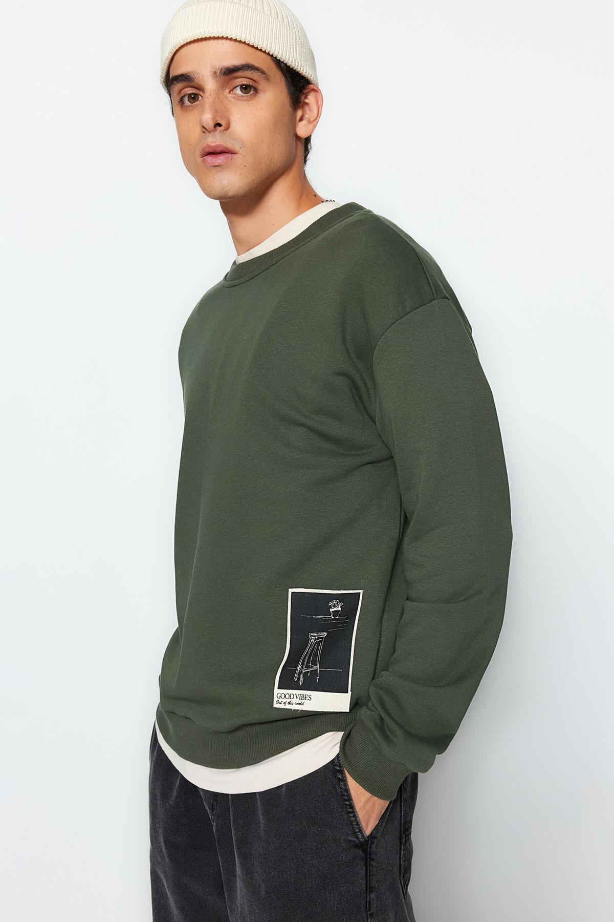 Khaki Relaxed Sweatshirt, , large image number 1
