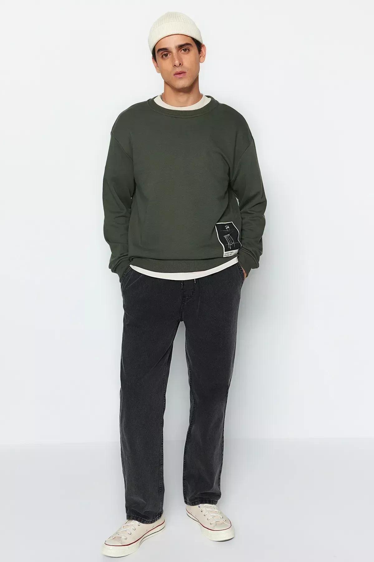 Khaki Relaxed Sweatshirt, , large image number 4