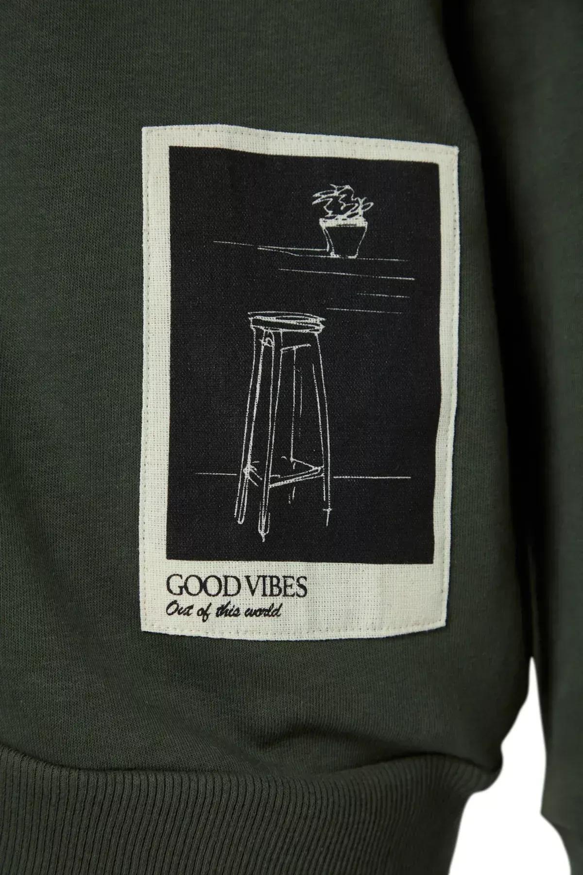 Khaki Relaxed Sweatshirt, , large image number 5