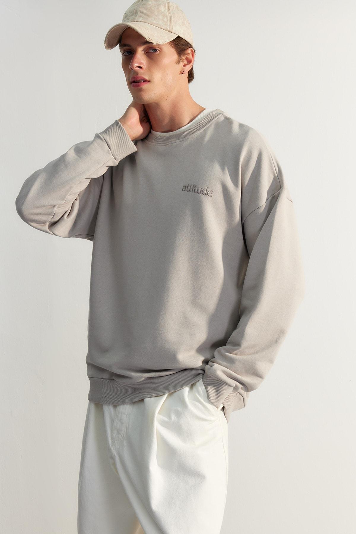 Grey Oversize Embroidered Sweatshirt, , large image number 0