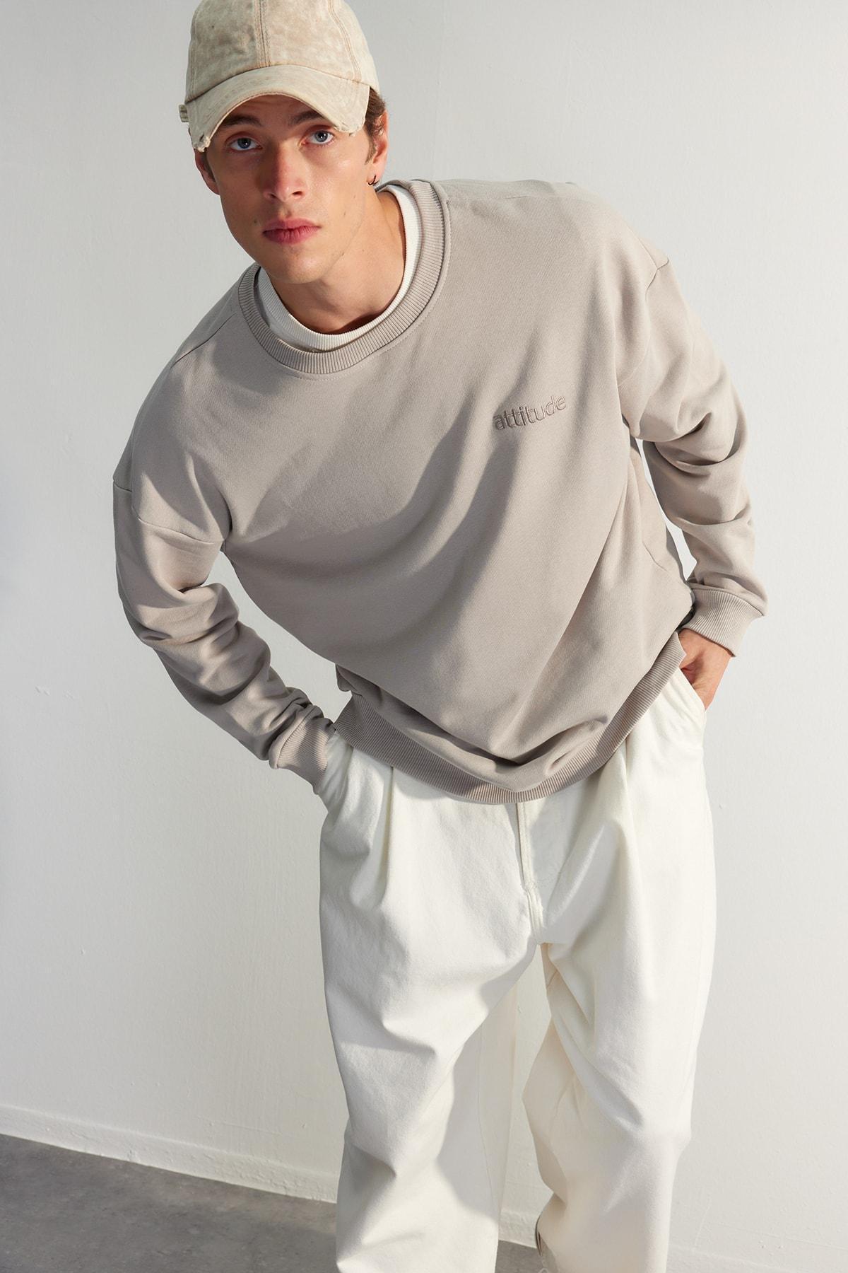 Grey Oversize Embroidered Sweatshirt, , large image number 1