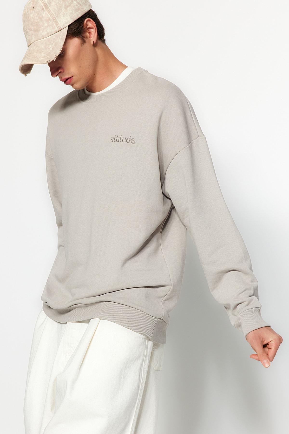 Grey Oversize Embroidered Sweatshirt, , large image number 2