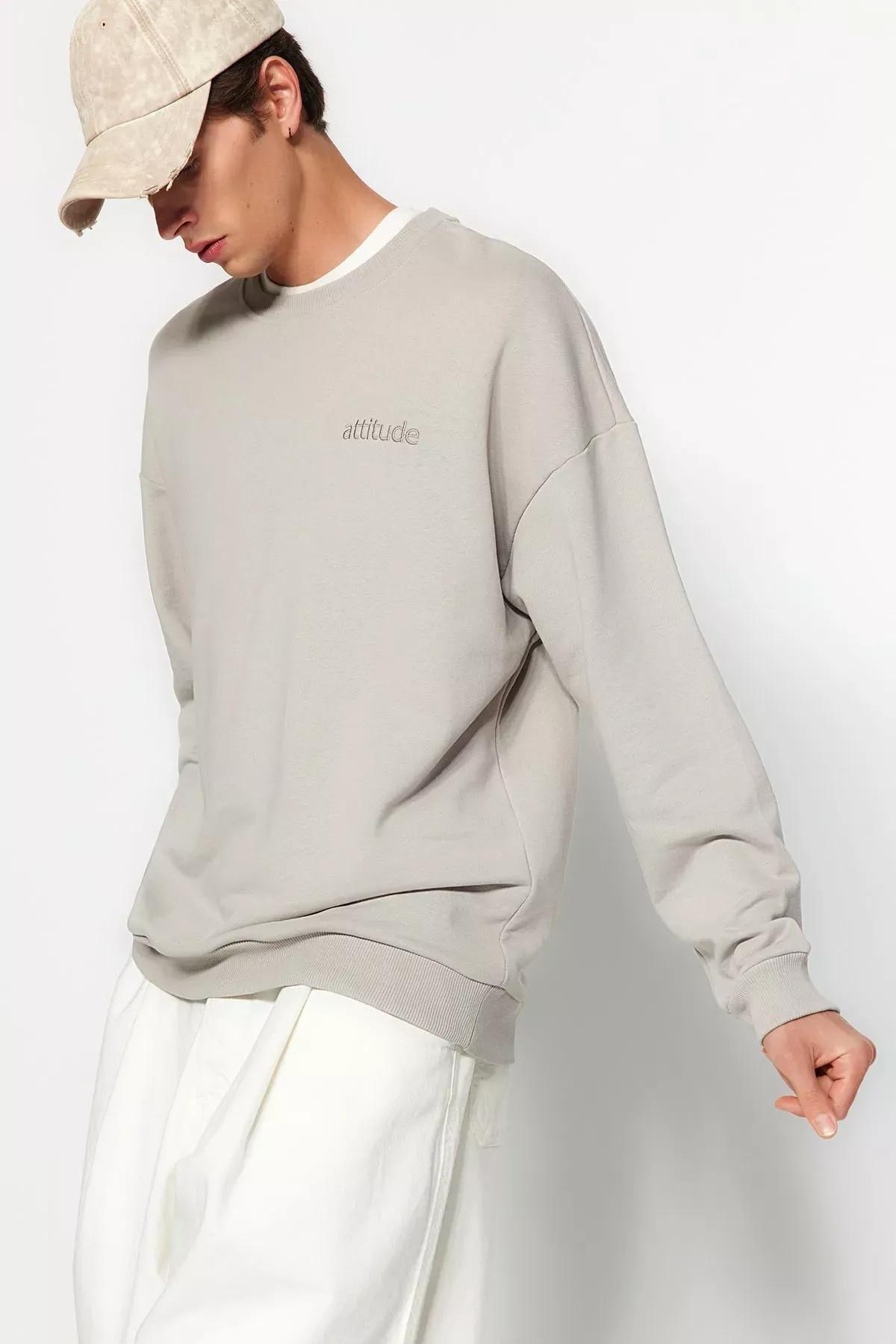 Grey Oversize Embroidered Sweatshirt, C101_3376, medium
