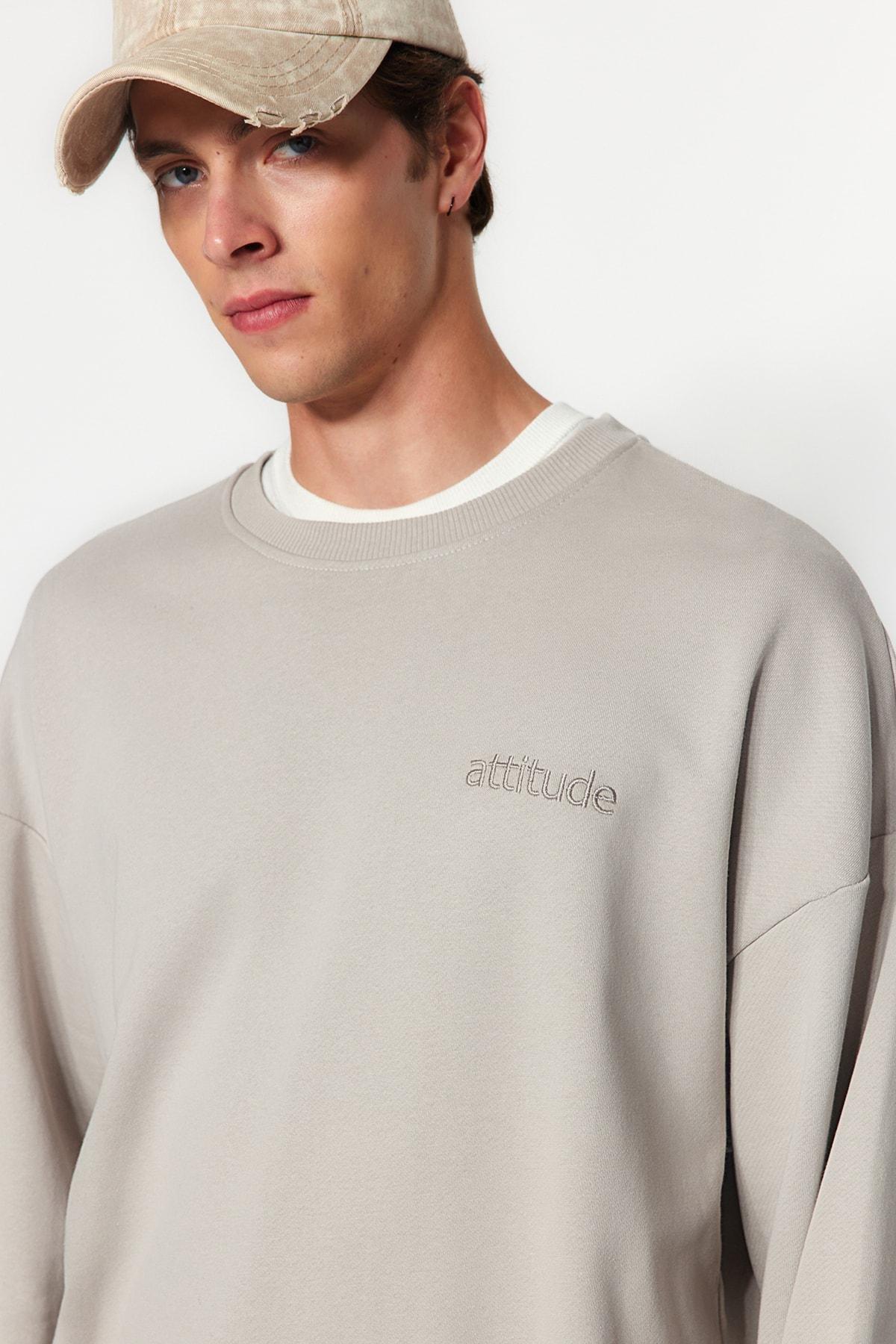 Grey Oversize Embroidered Sweatshirt, , large image number 4