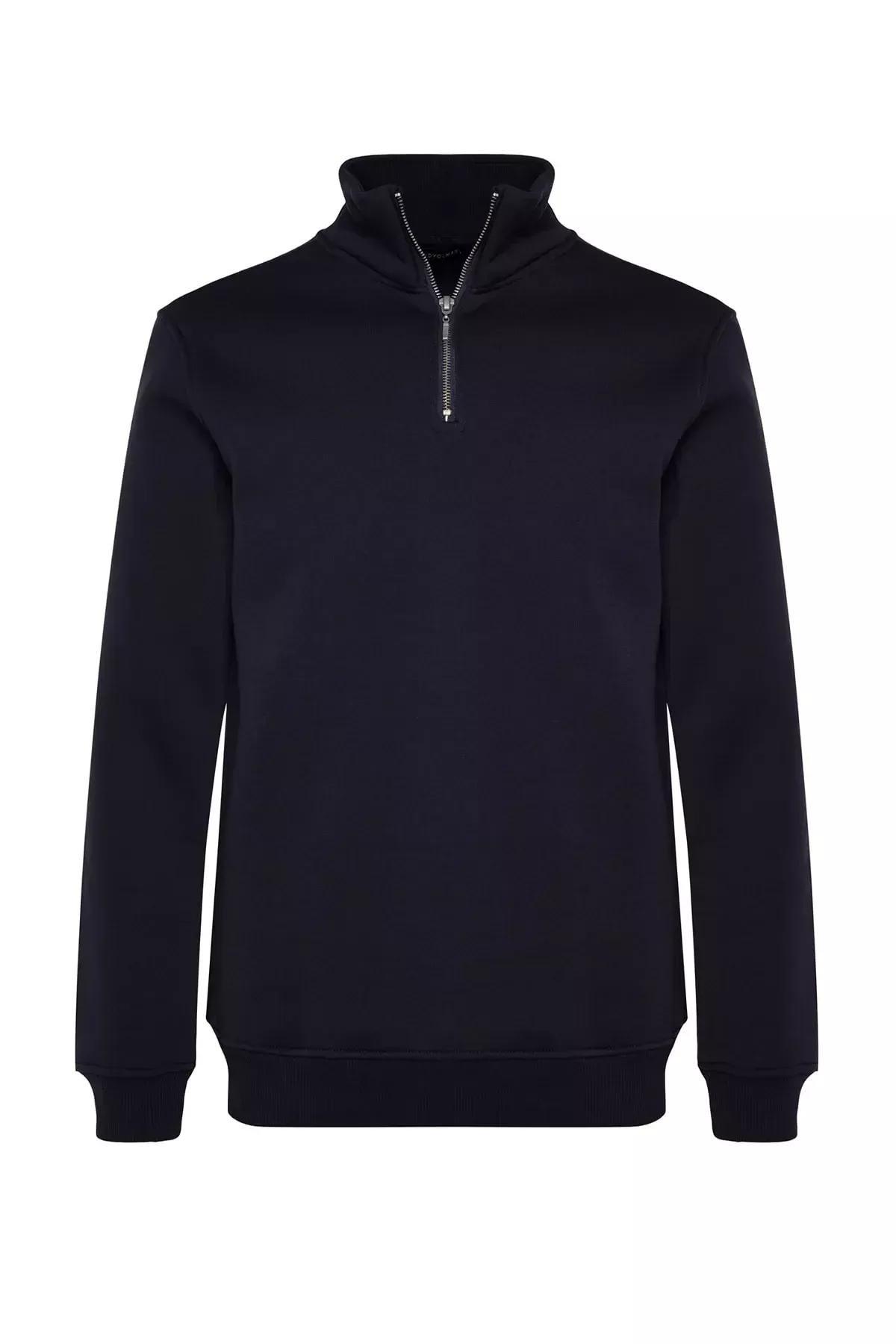 Navy Stand-Up Collar Zippered Cotton Sweatshirt, C101_1712, large image number 5