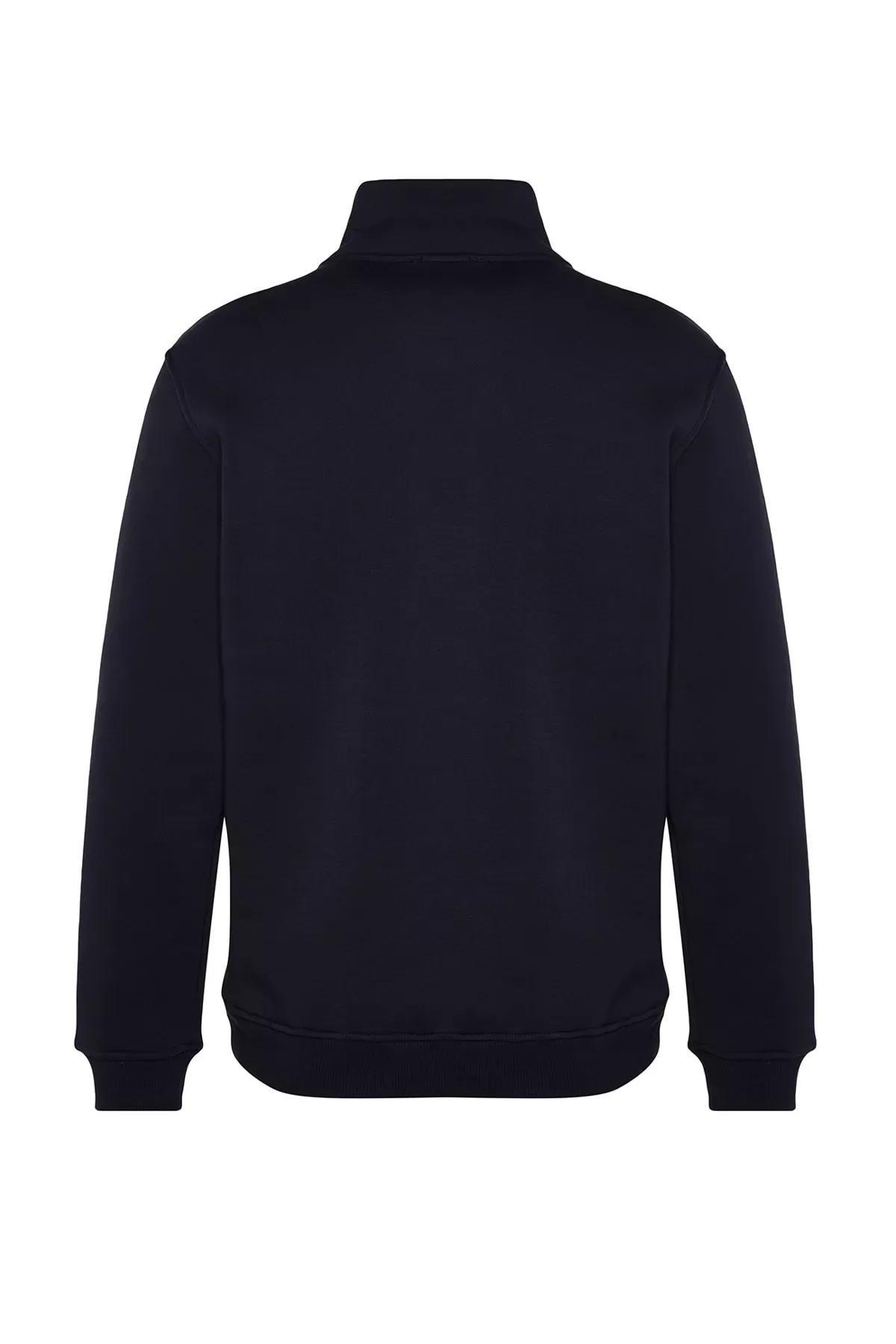Navy Stand-Up Collar Zippered Cotton Sweatshirt, C101_1712, large image number 7