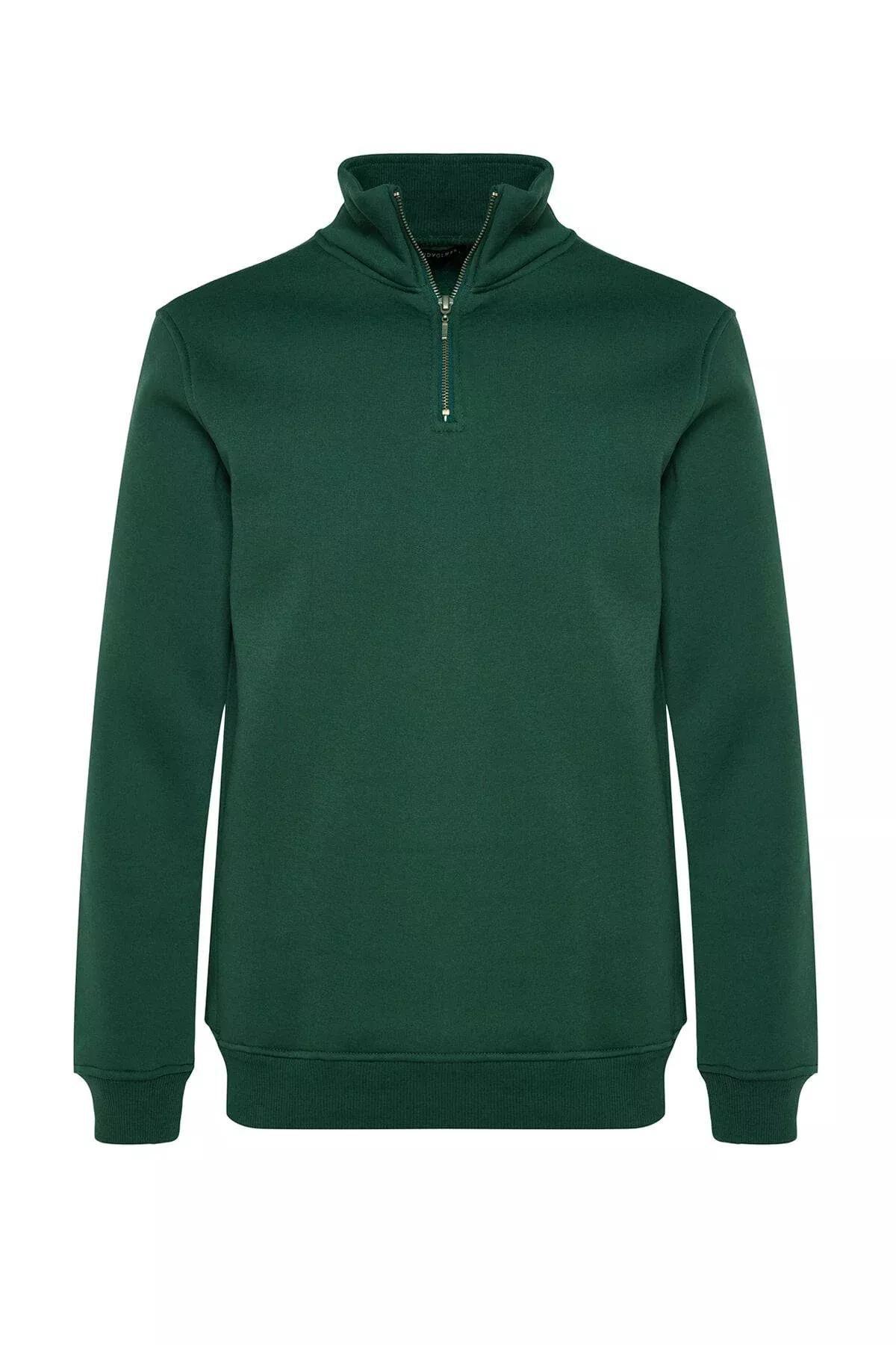 Green Stand Up Collar Zippered Basic Sweatshirt, C101_1737, large image number 7