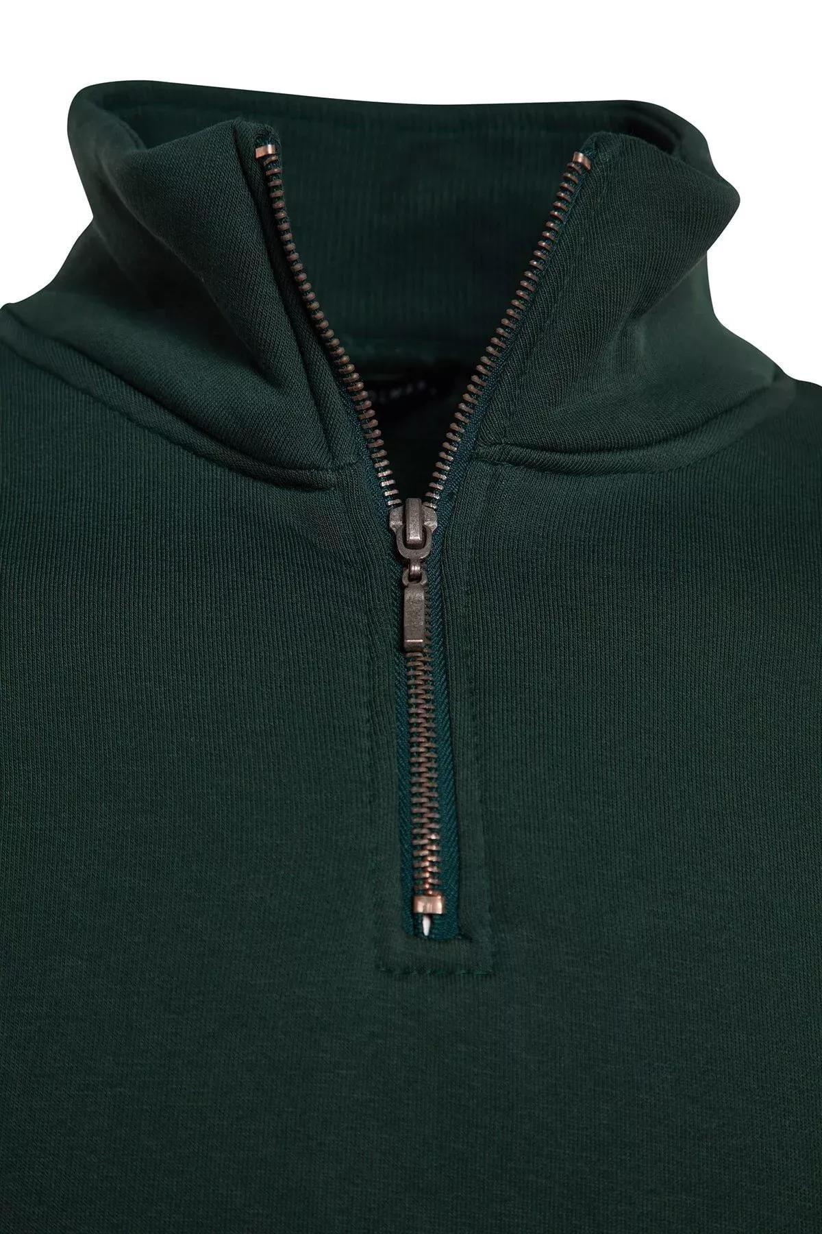 Green Stand Up Collar Zippered Basic Sweatshirt, C101_1737, large image number 8