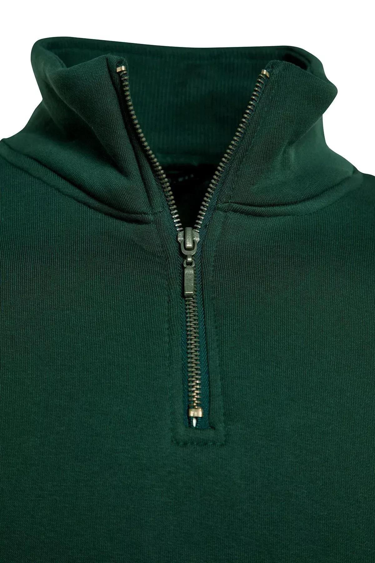 Green Stand Up Collar Zippered Basic Sweatshirt, C101_1737, large image number 9