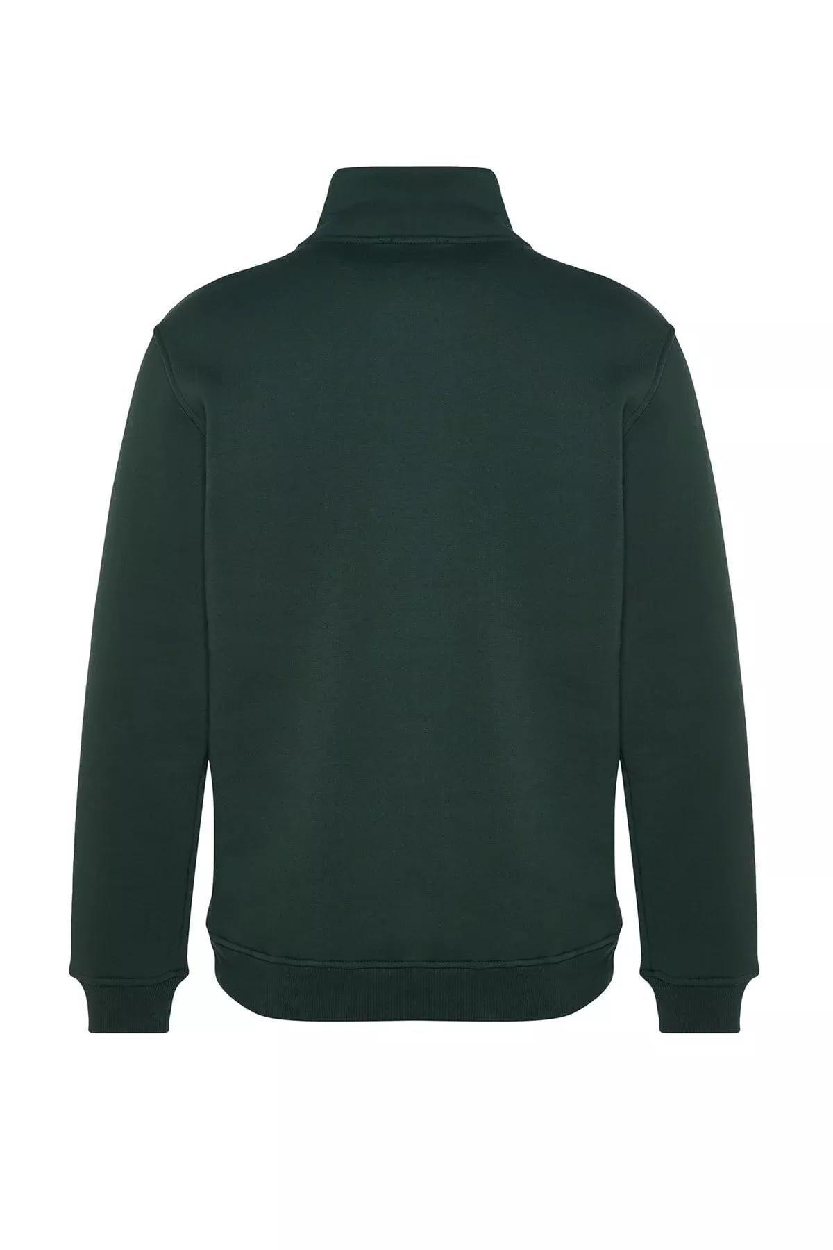 Green Stand Up Collar Zippered Basic Sweatshirt, C101_1737, large image number 10