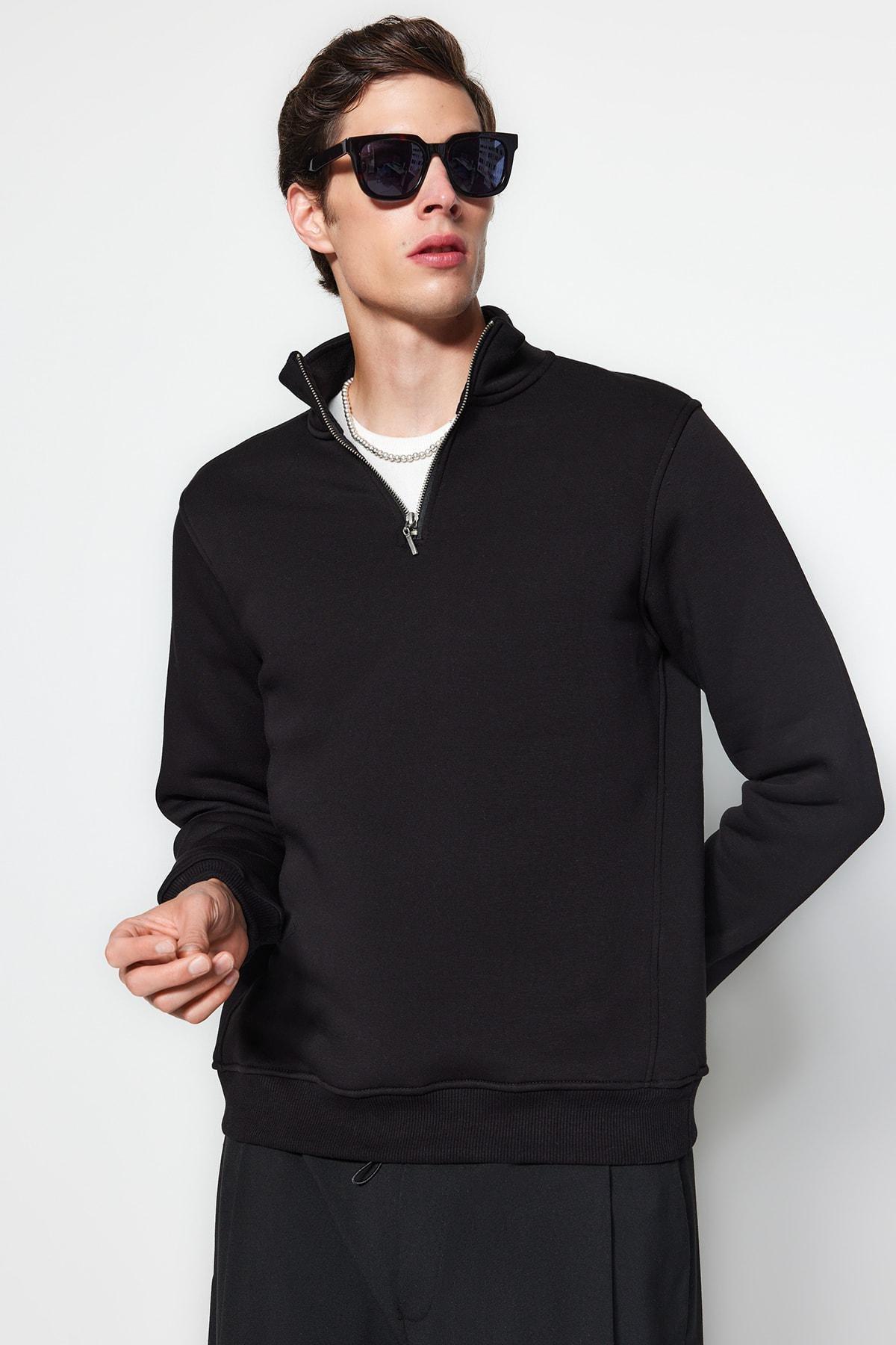 Black Solid Casual Regular Sweatshirt, , large image number 0
