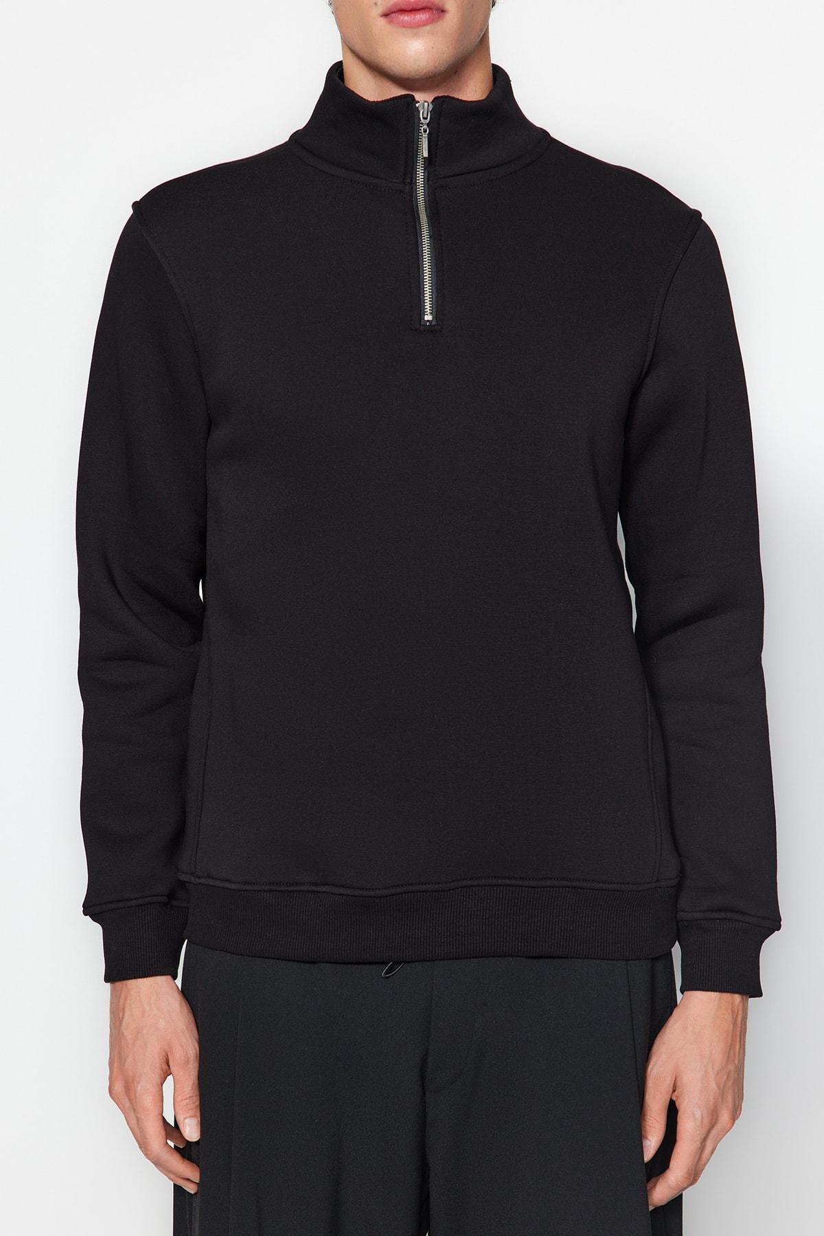 Black Solid Casual Regular Sweatshirt, , large image number 1