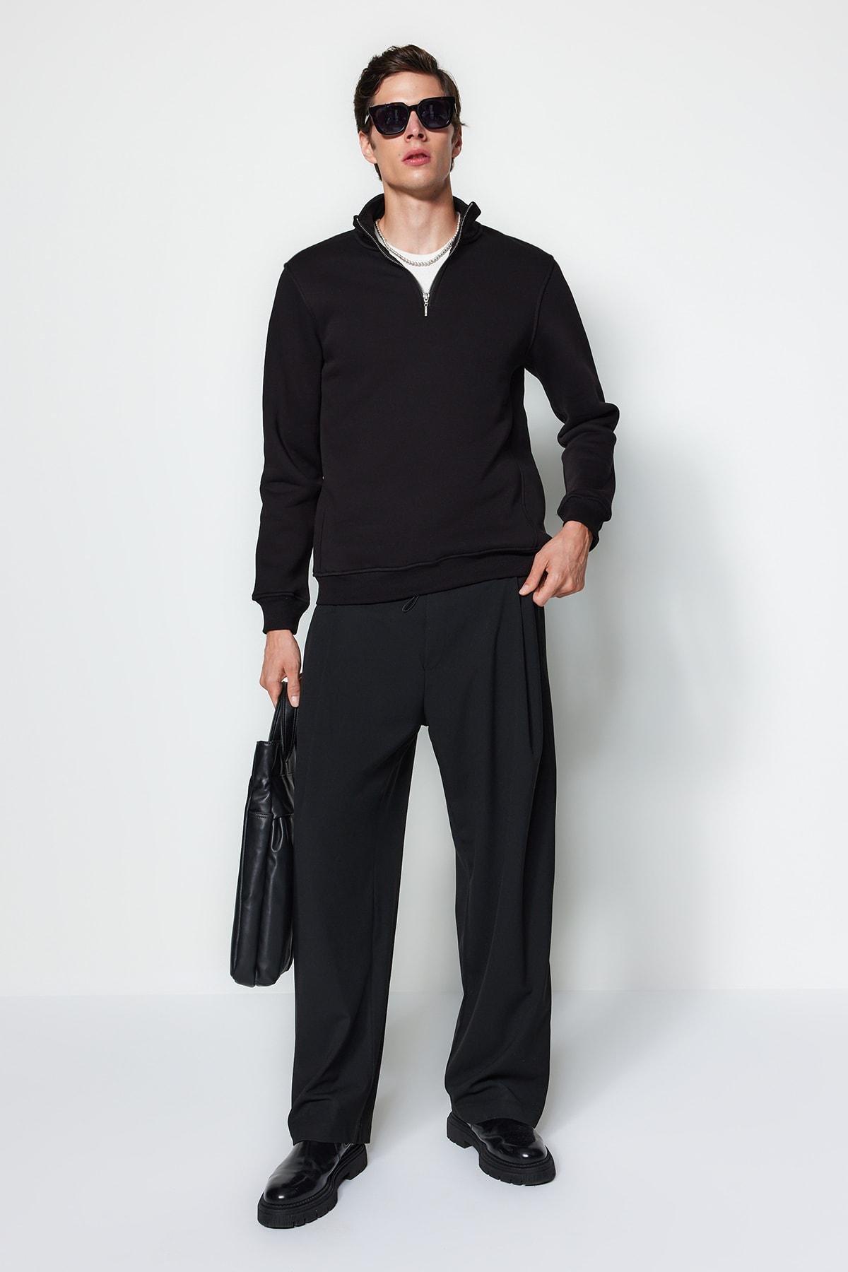 Black Solid Casual Regular Sweatshirt, , large image number 3