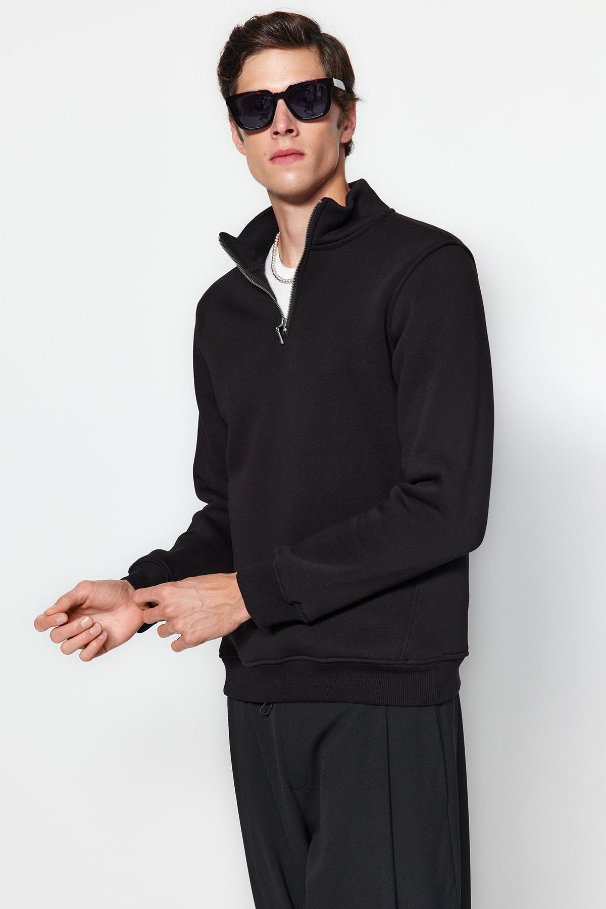 Black Solid Casual Regular Sweatshirt, , large image number 4