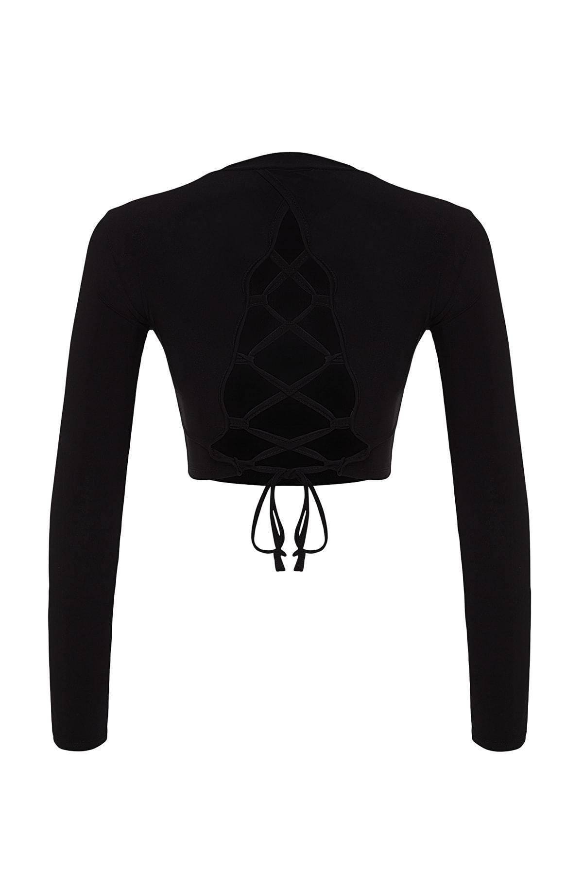 Black Stand-Up Collar Elastic Knitted Blouse, , large image number 5