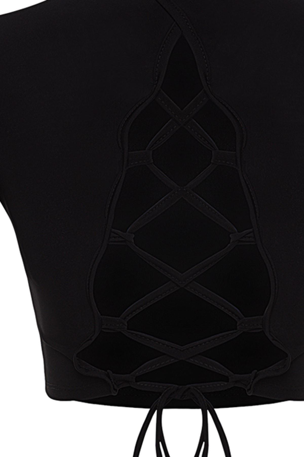 Black Stand-Up Collar Elastic Knitted Blouse, , large image number 6