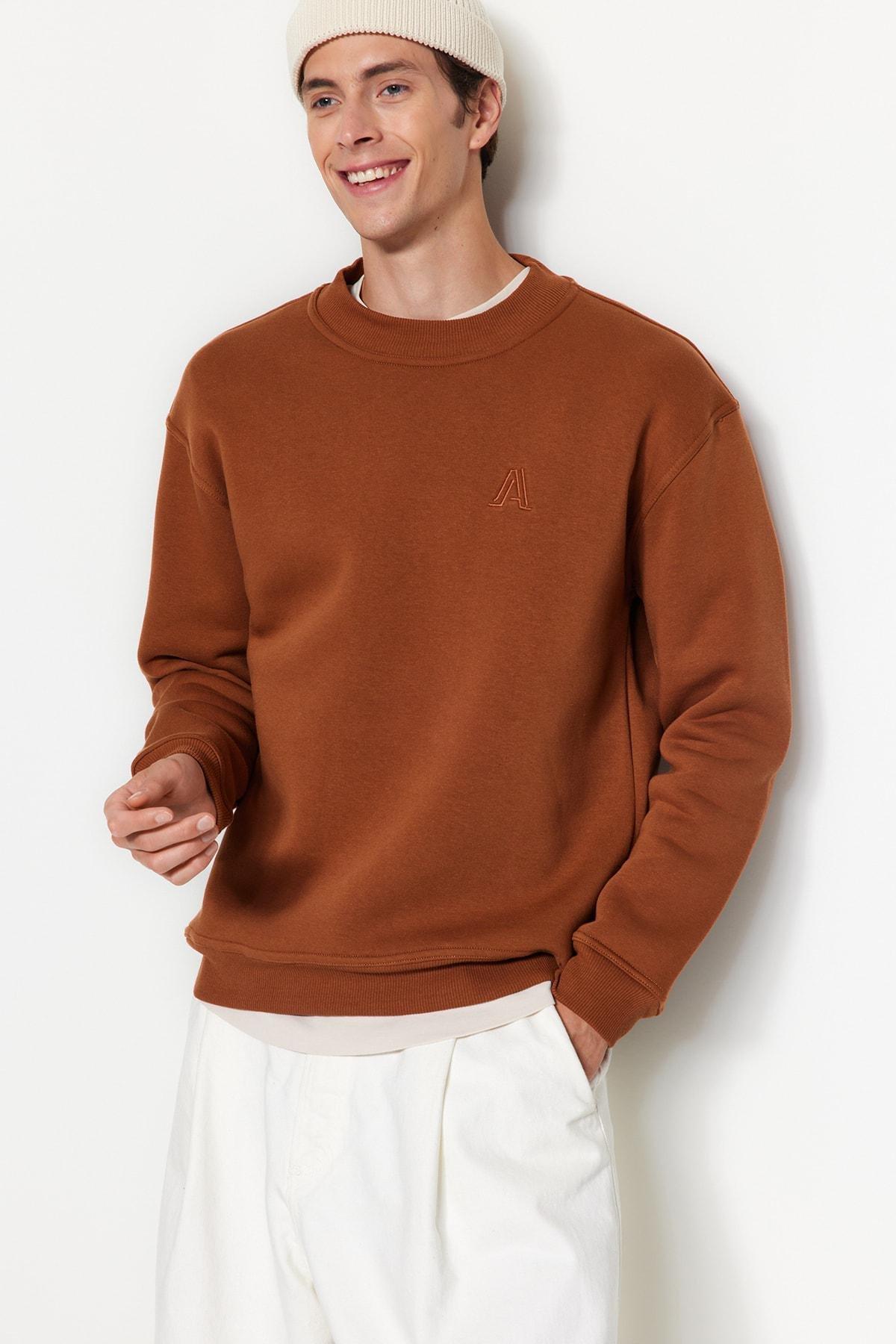 Brown Turtleneck Relaxed Sweatshirt, C101_1539, large image number 0