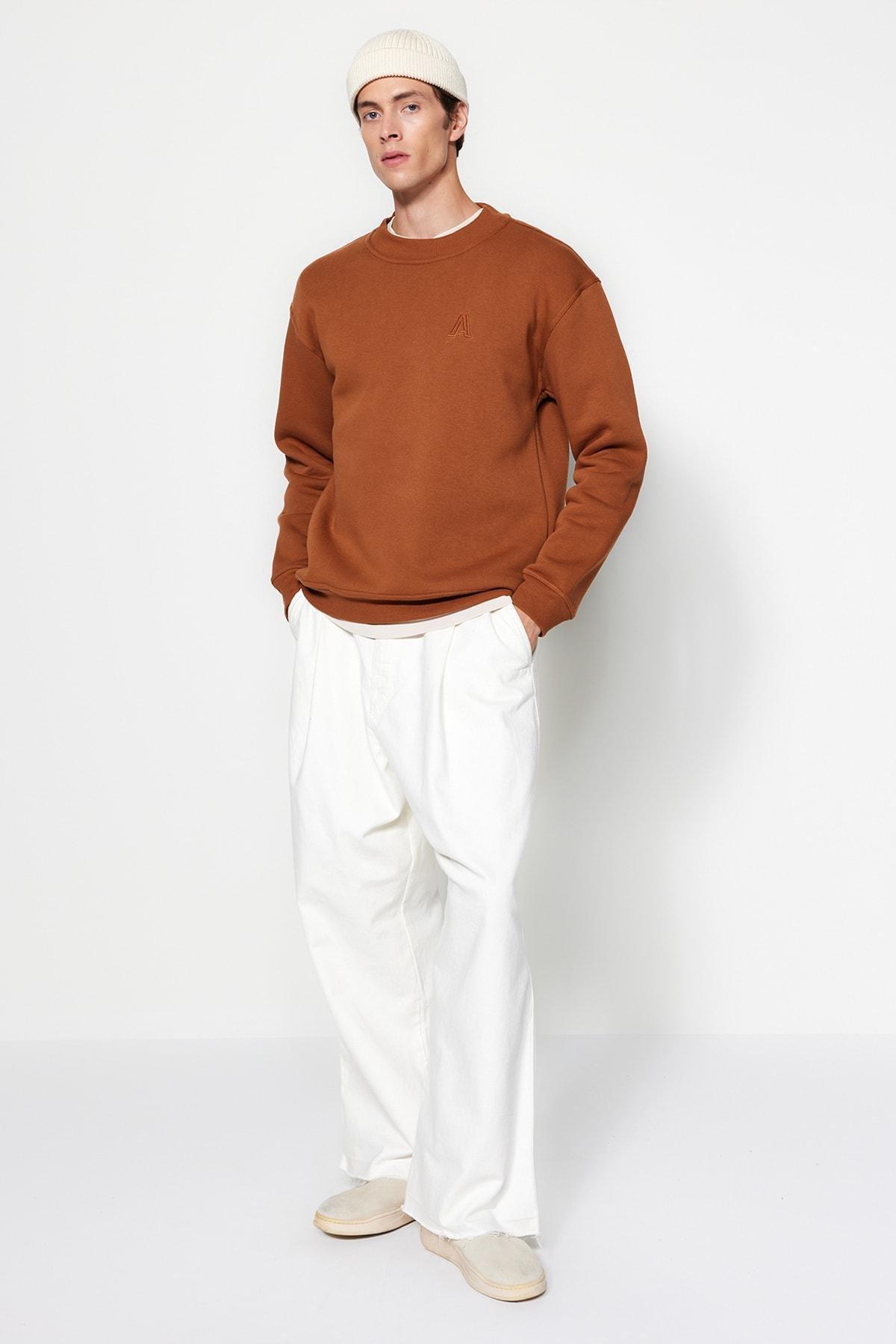 Brown Turtleneck Relaxed Sweatshirt, C101_1539, large image number 4