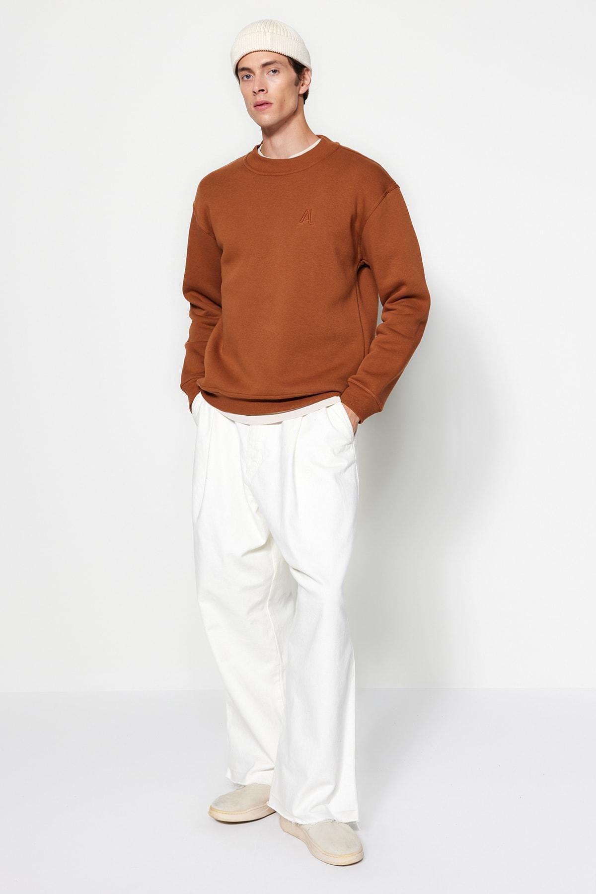 Trendyol - Brown Turtleneck Relaxed Sweatshirt