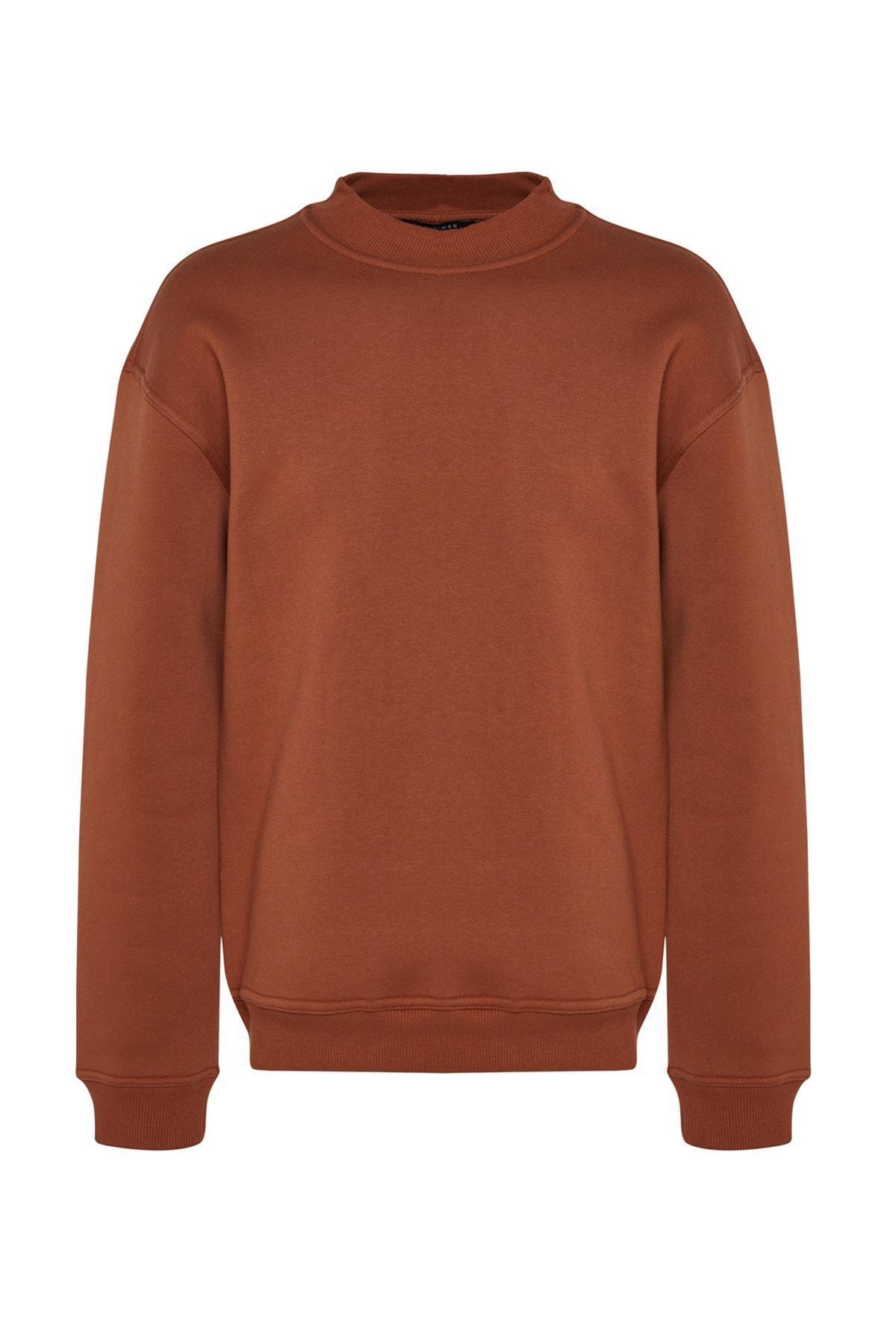 Brown Turtleneck Relaxed Sweatshirt, C101_1539, large image number 5