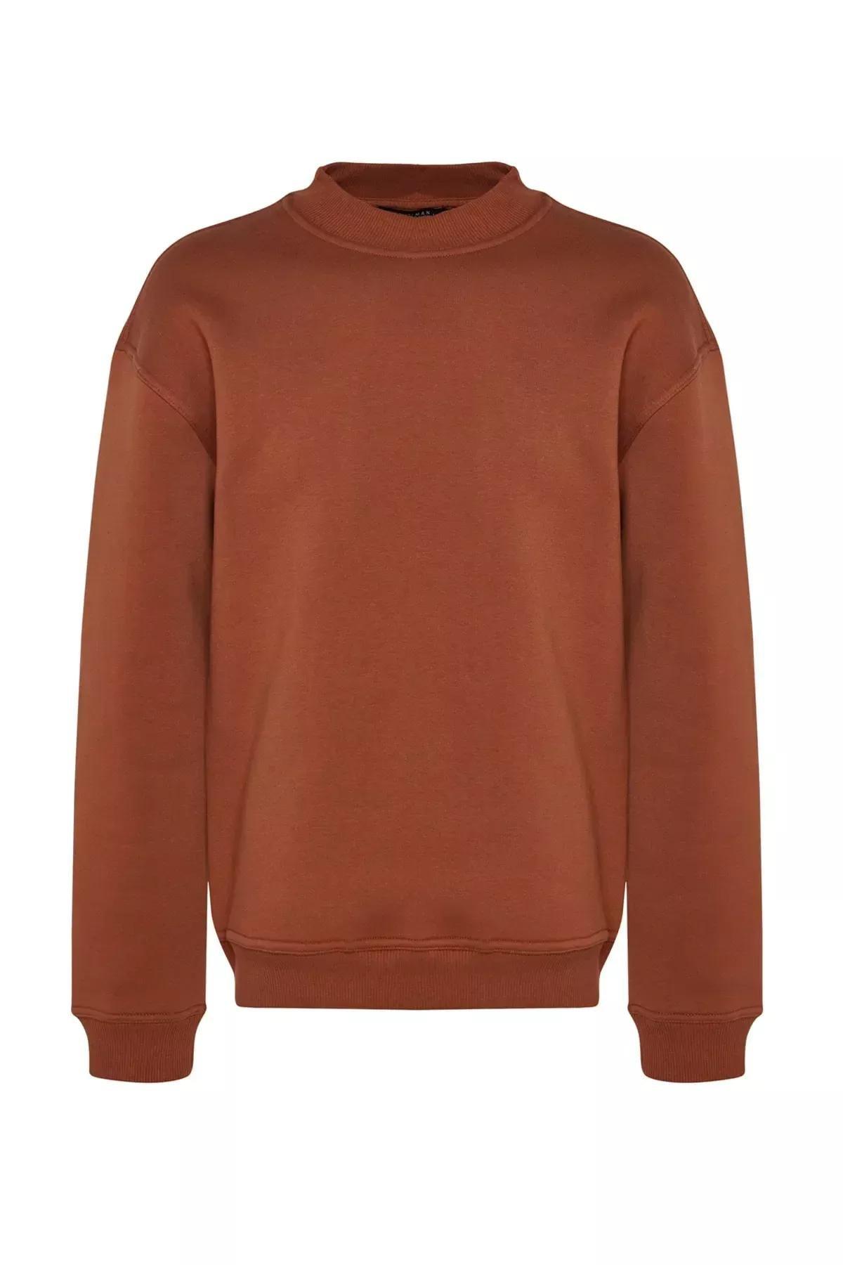 Brown Turtleneck Relaxed Sweatshirt, , large image number 5