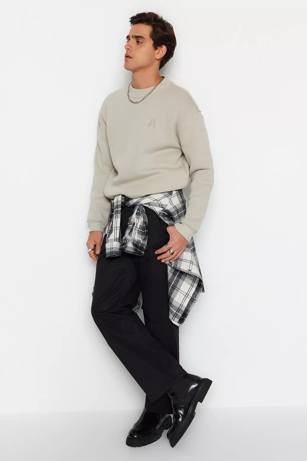 Beige Turtleneck Relaxed Sweatshirt, C101_1948, large image number 0