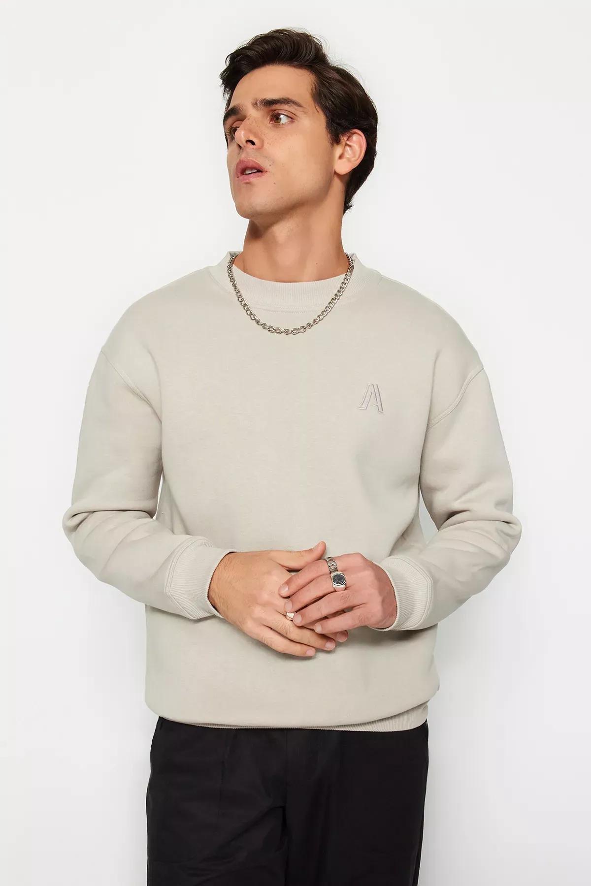 Beige Turtleneck Relaxed Sweatshirt, C101_1948, large image number 1