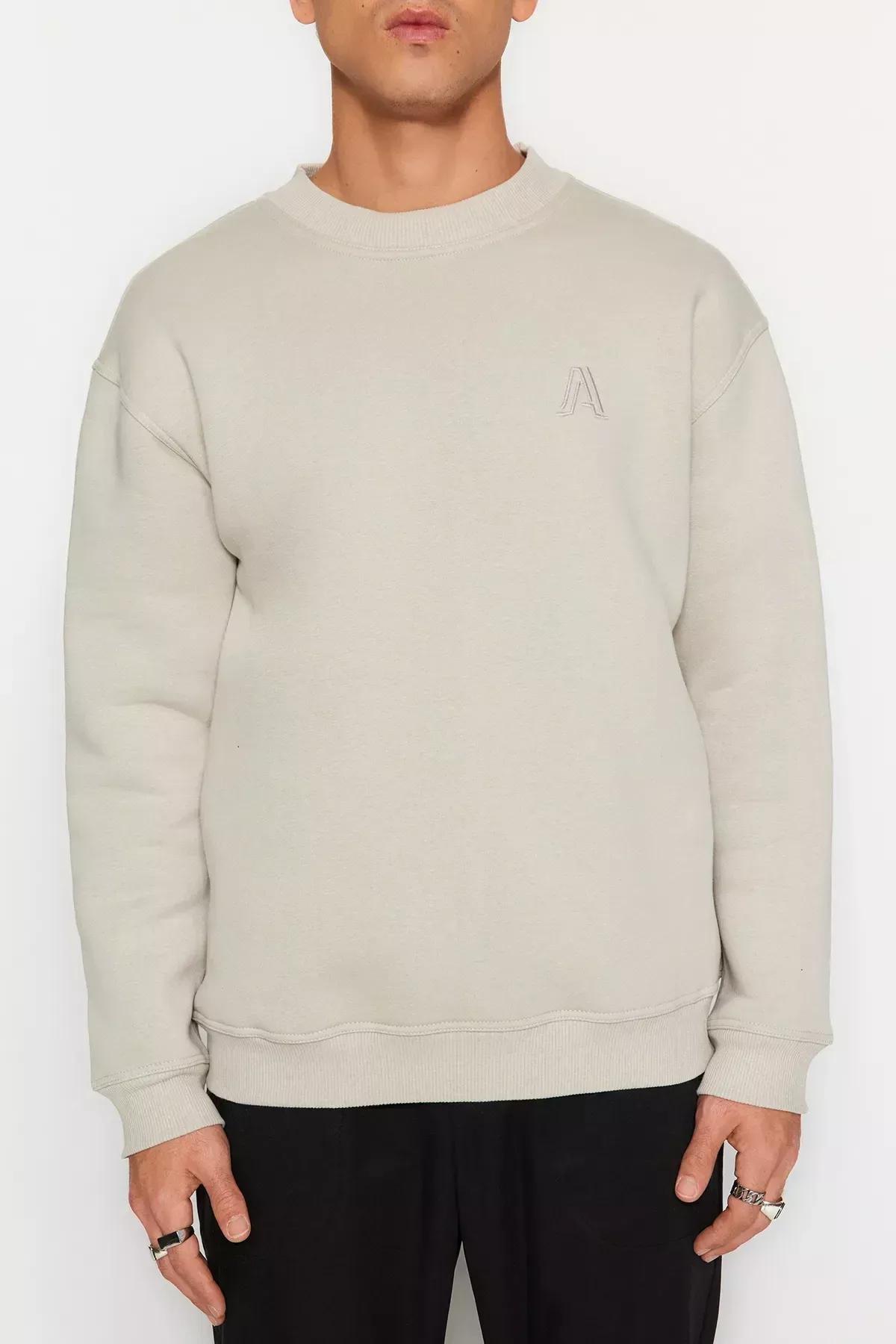 Beige Turtleneck Relaxed Sweatshirt, C101_1948, large image number 3