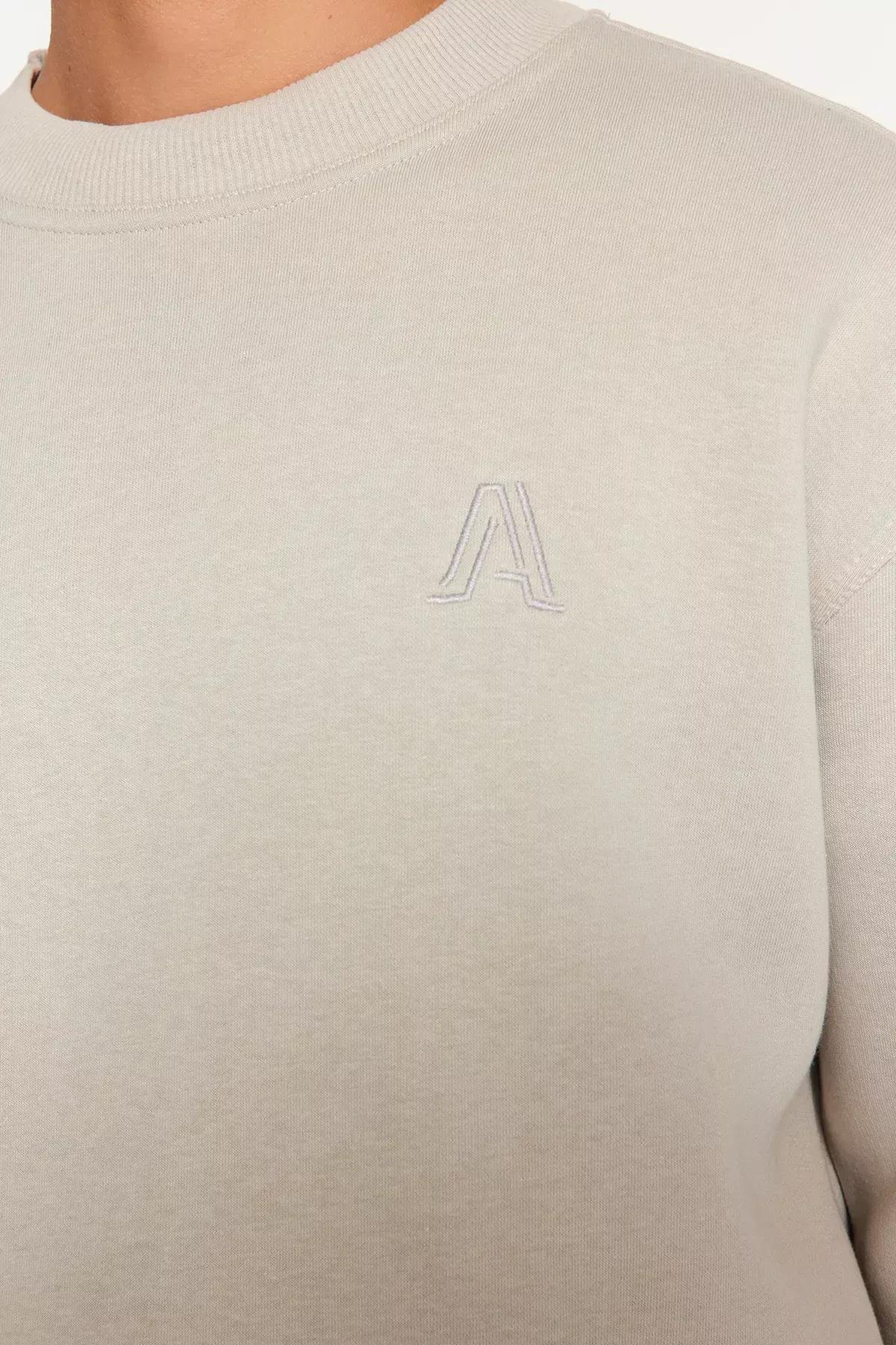 Beige Turtleneck Relaxed Sweatshirt, C101_1948, large image number 4