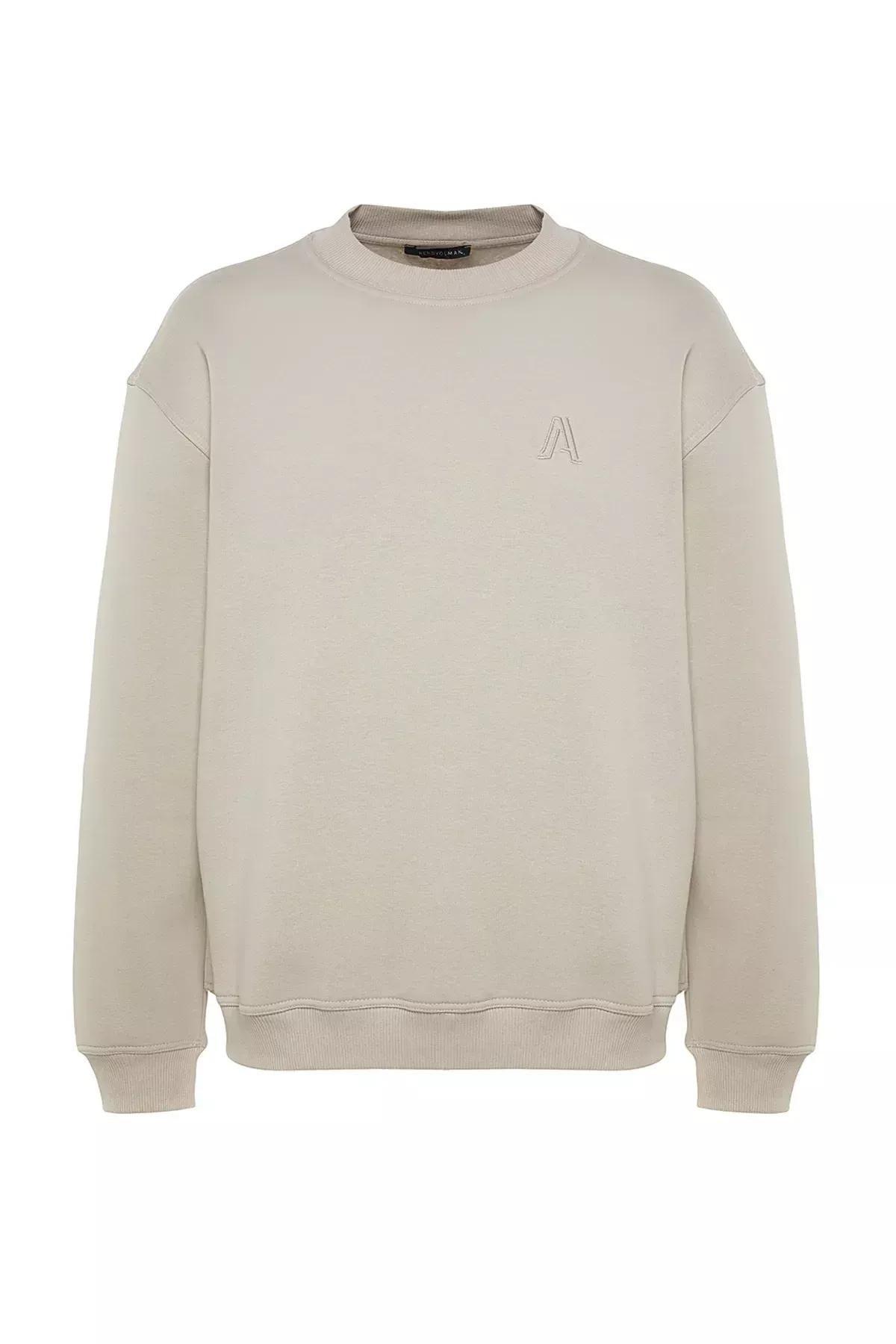 Beige Turtleneck Relaxed Sweatshirt, C101_1948, large image number 5