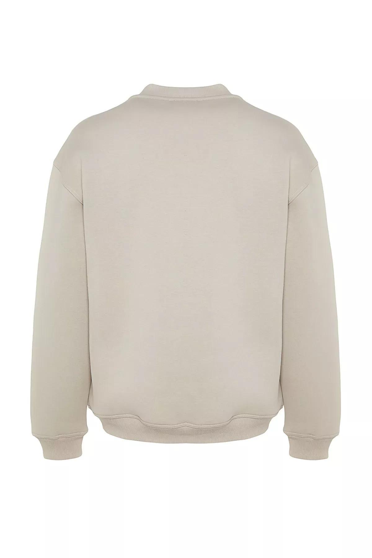 Beige Turtleneck Relaxed Sweatshirt, C101_1948, large image number 6