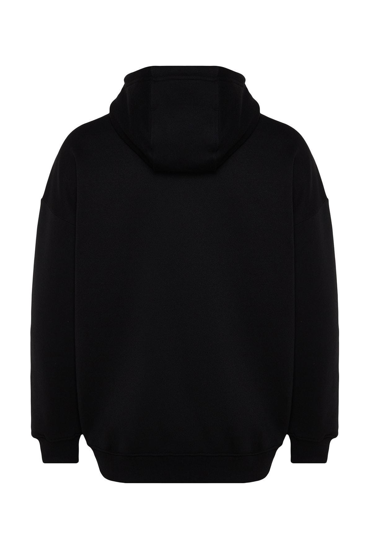 Black Oversized Zippered Hooded Sweatshirt, C101_0, large image number 5