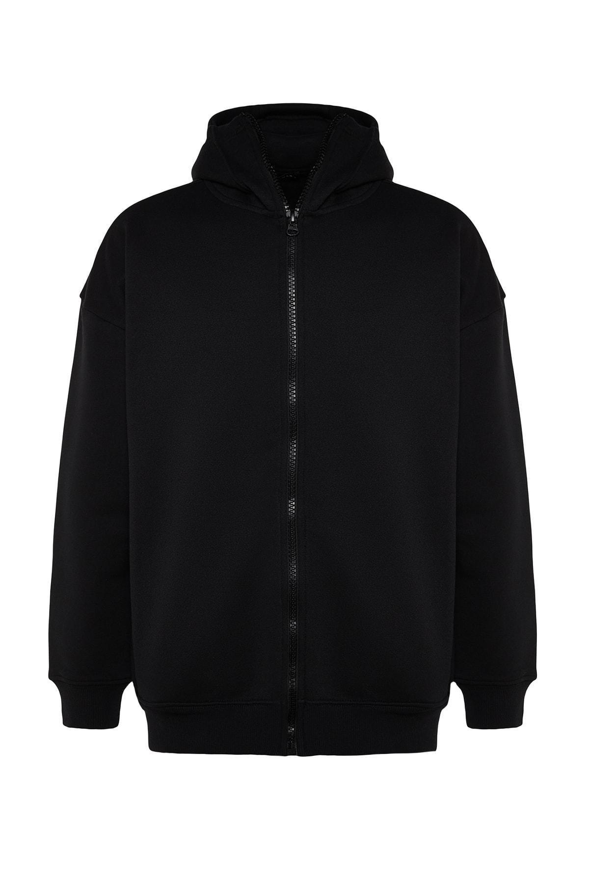 Black Oversized Zippered Hooded Sweatshirt, C101_0, large image number 6