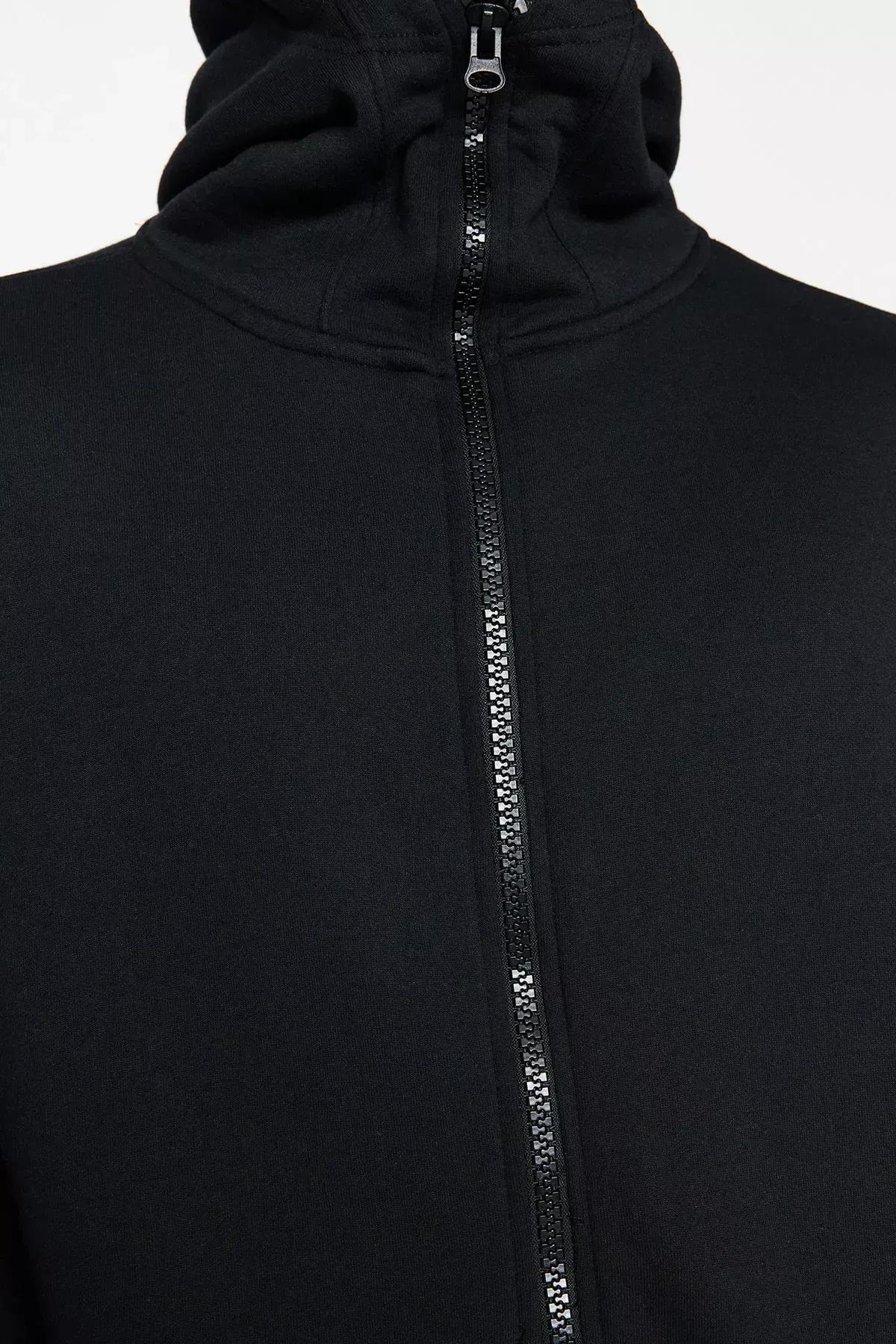 Black Oversize Zippered Hooded Cotton Sweatshirt, C101_2094, large image number 4