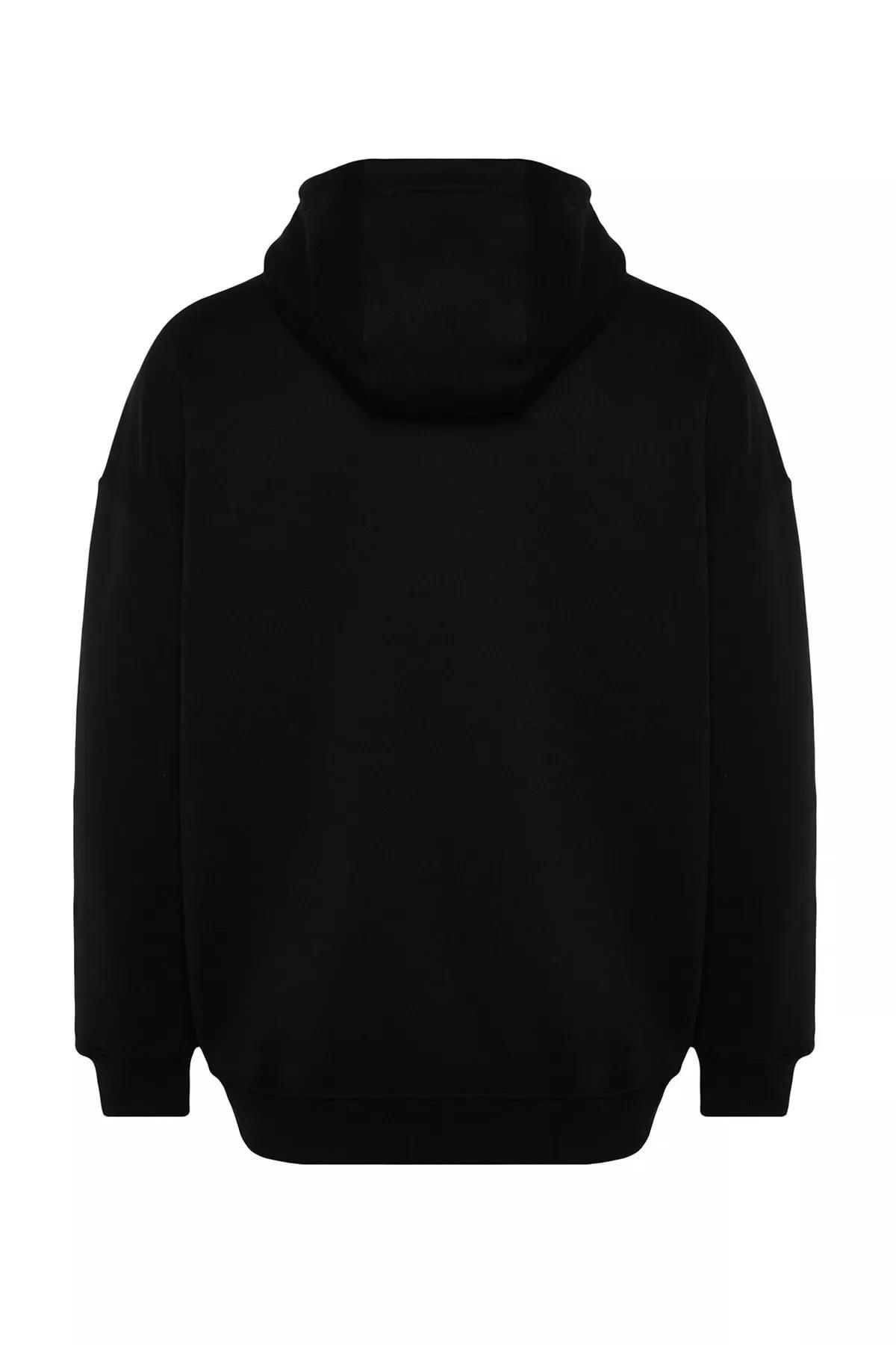 Black Oversize Zippered Hooded Cotton Sweatshirt, C101_2094, large image number 5