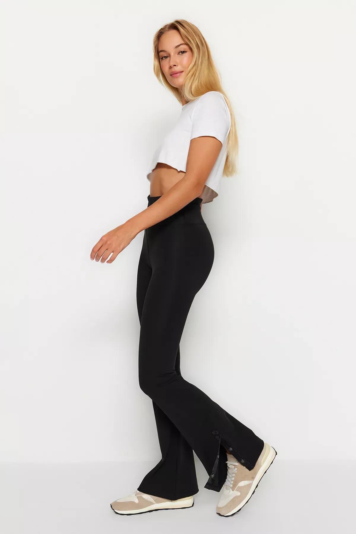 Black Snap-Detail Sports Leggings, BLACK, medium