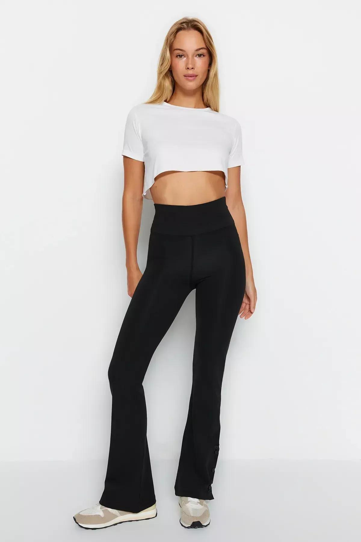 Black Snap-Detail Sports Leggings, BLACK, large image number 4