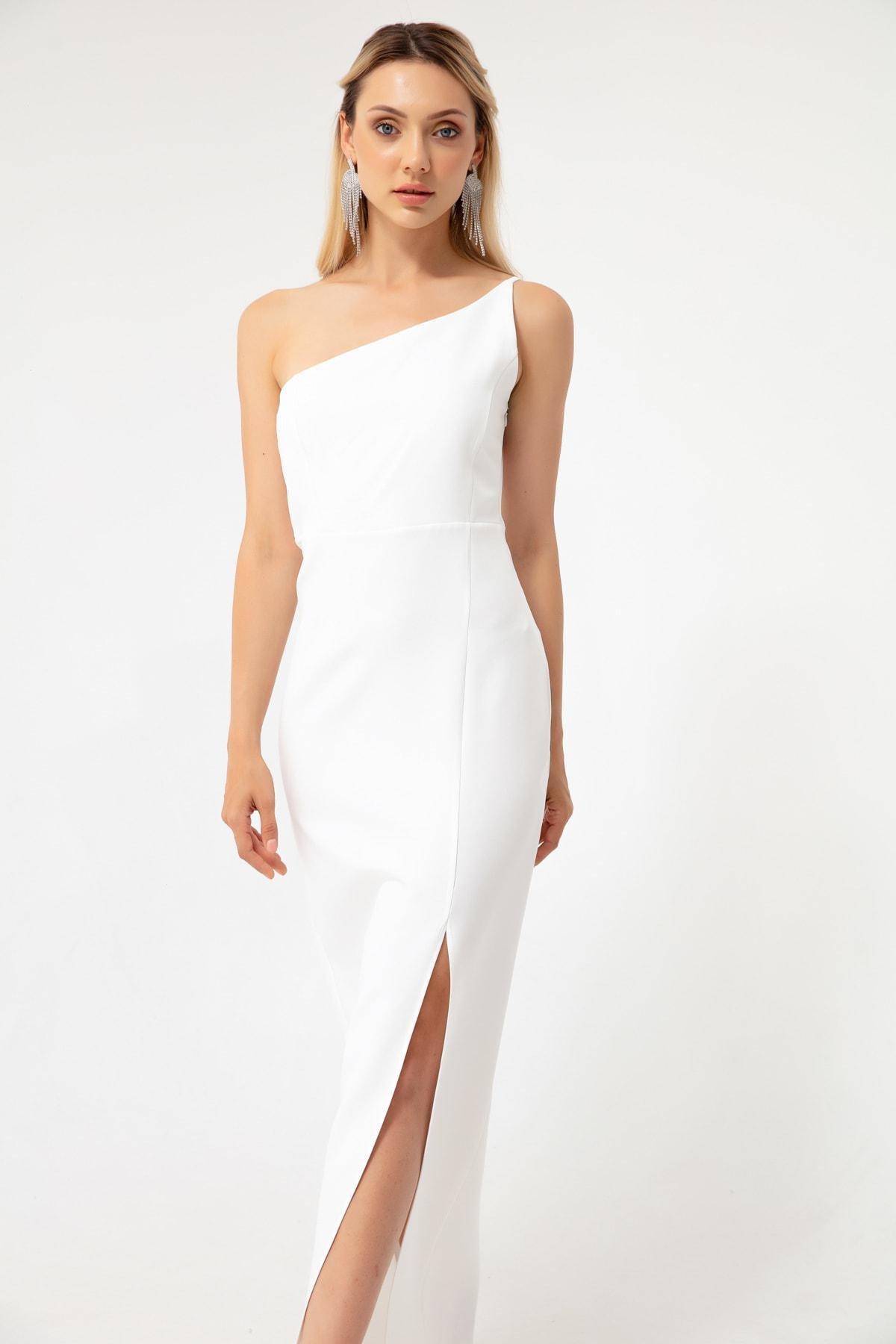 Lafaba - White One-Shoulder Slit Midi Dress