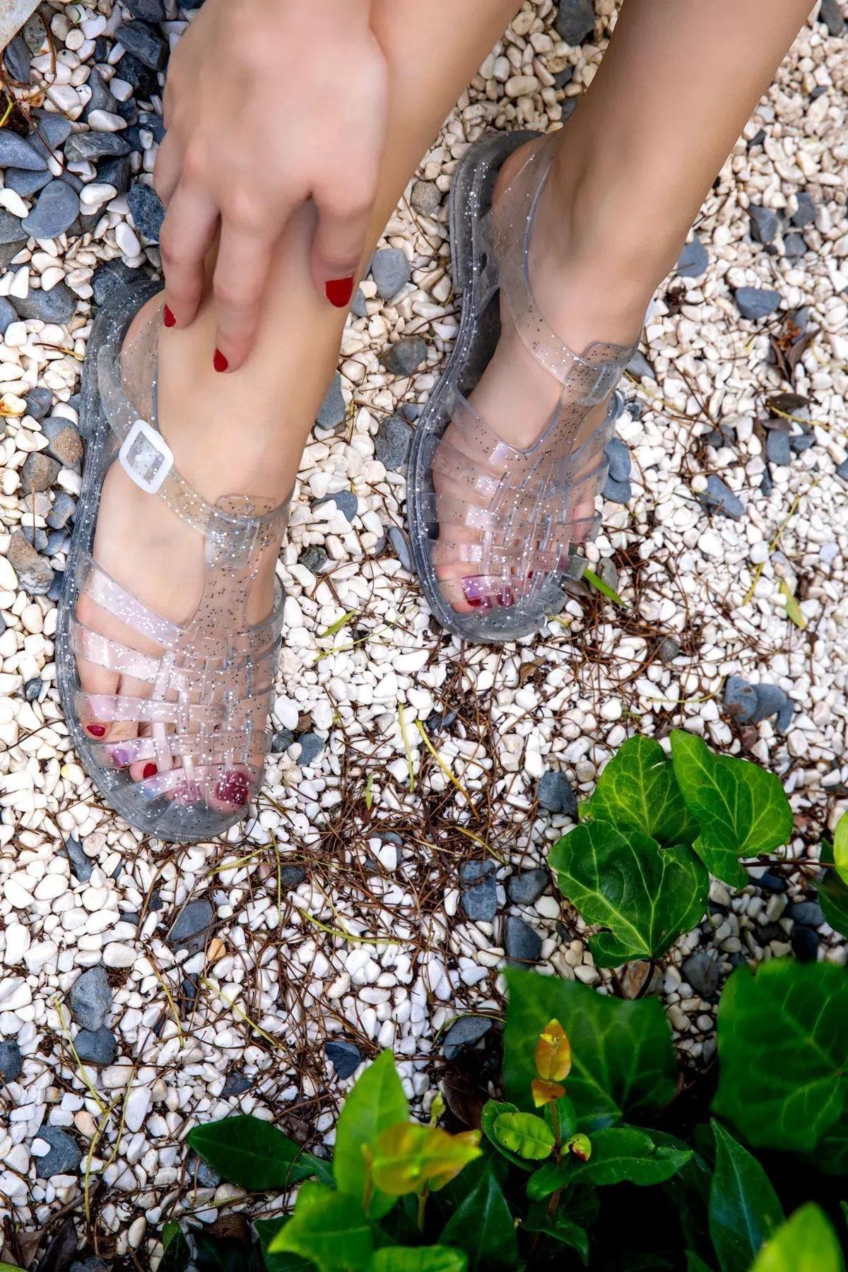 Clear Sheer Glitter Sandals, , large image number 2
