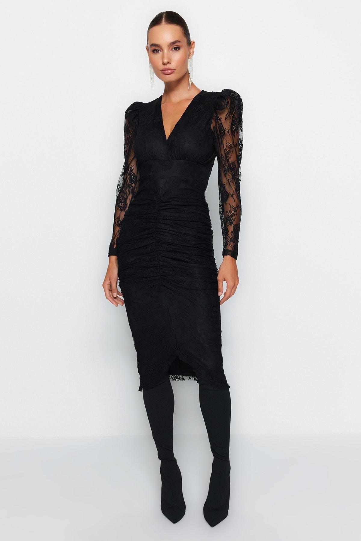 Black Fitted Evening Dress, , large image number 0