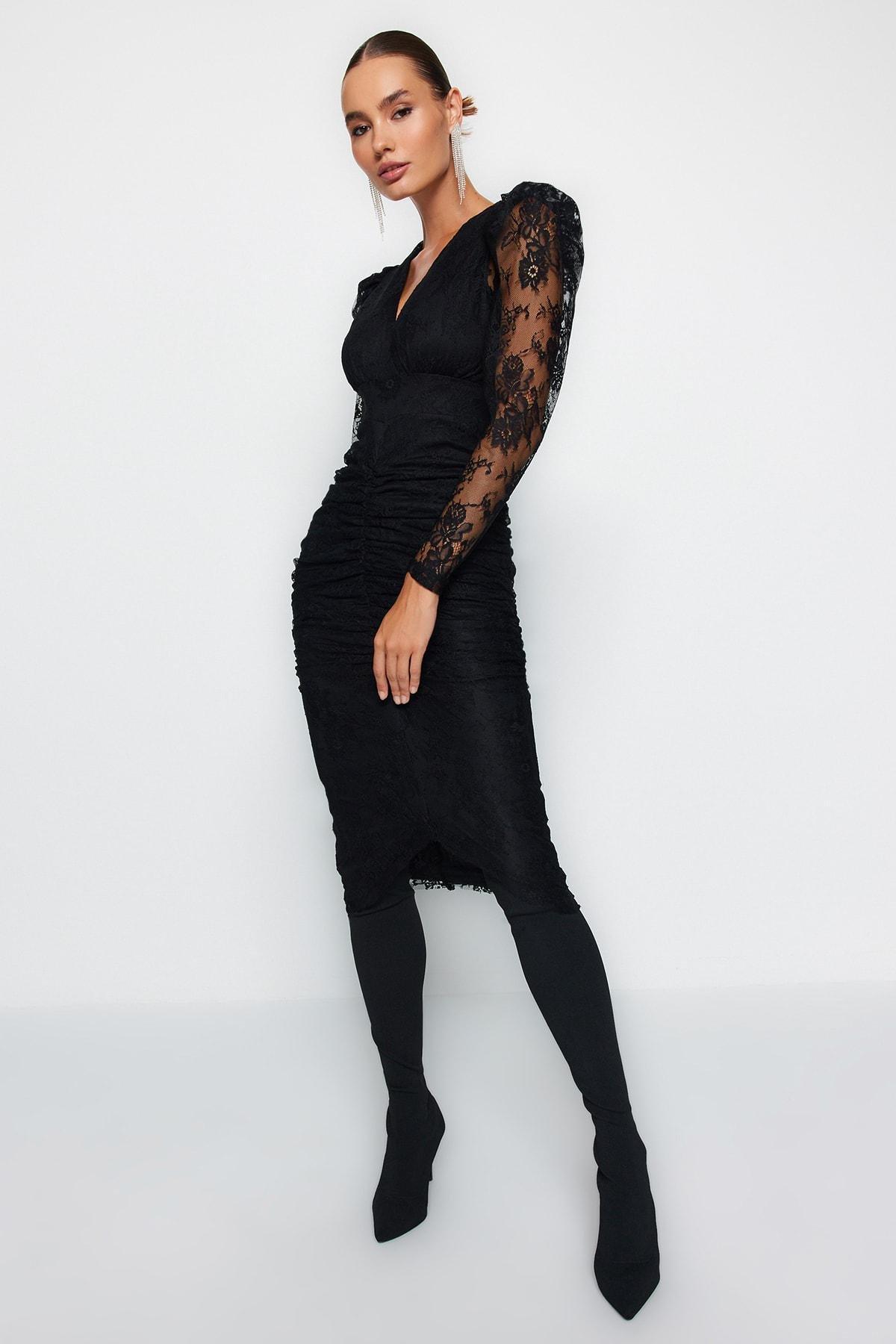Black Fitted Evening Dress, , large image number 1